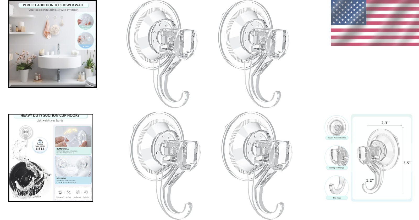 Minimalist 4-Pack Clear Suction Hooks – Perfect for Shower & Home Essentials
