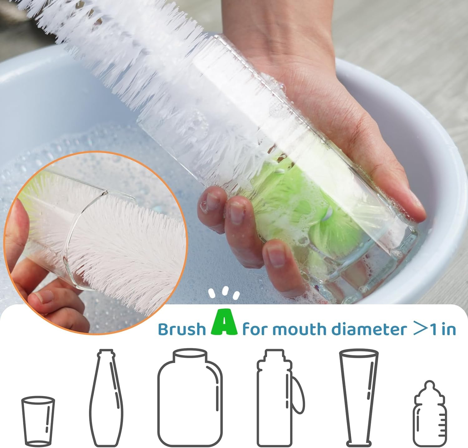 Likee Super-Long 18″ Bottle Cleaning Brush, Extra-Large 2.5” Wide Cleaner, Flexi