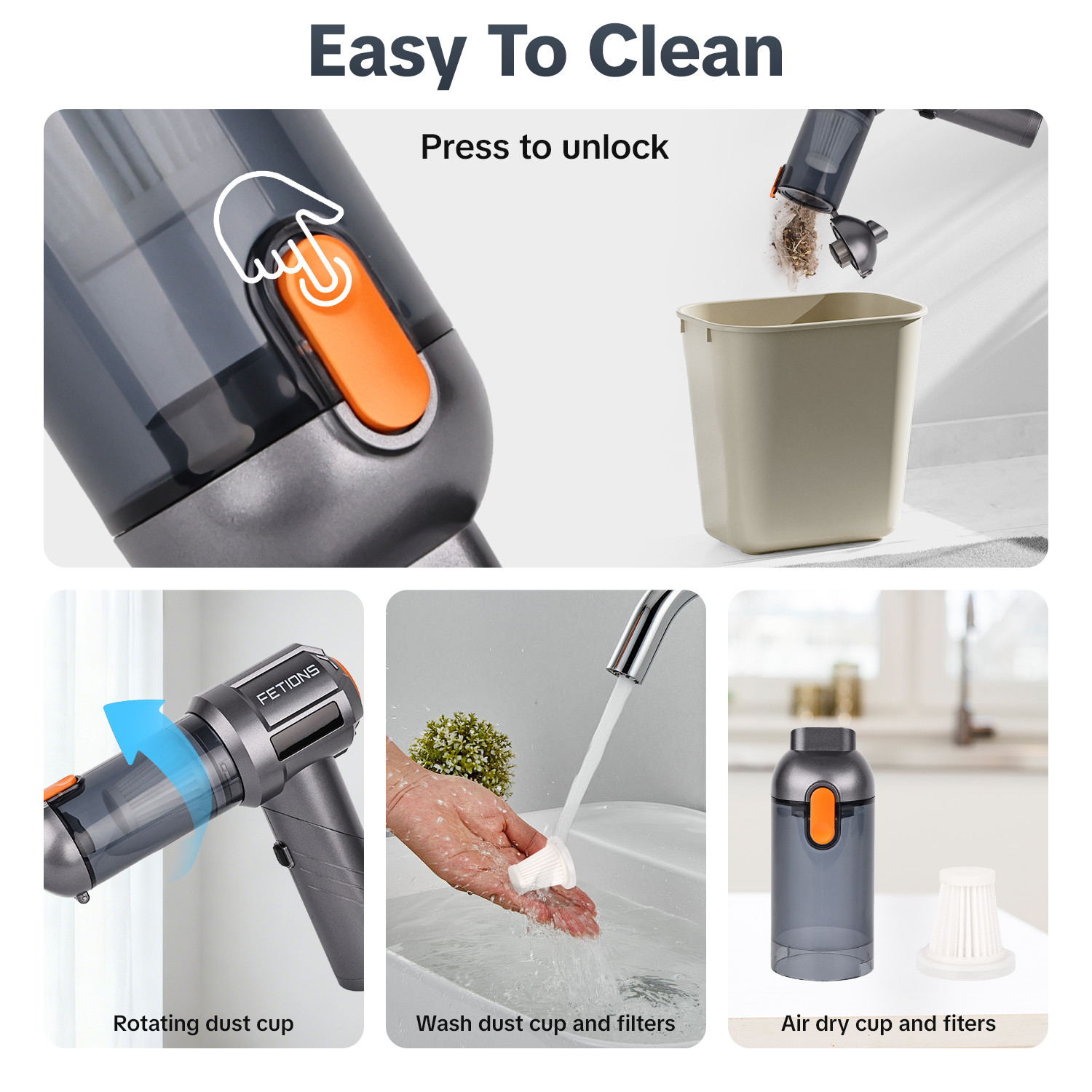 Cordless Handheld Vacuum Cleaner w/ Blower Strong Suction for Car Home Foldable