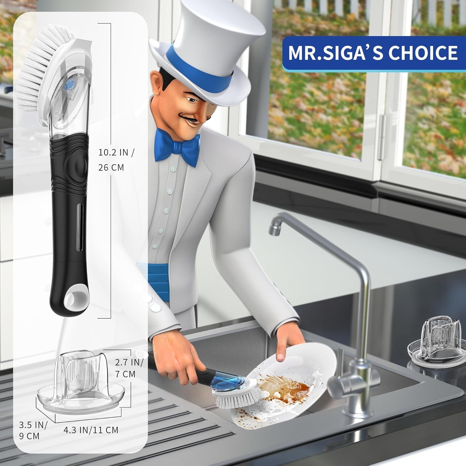 Ergonomic Soap Dispensing Dish Brush and Holder – Ideal for Effortless Cleaning