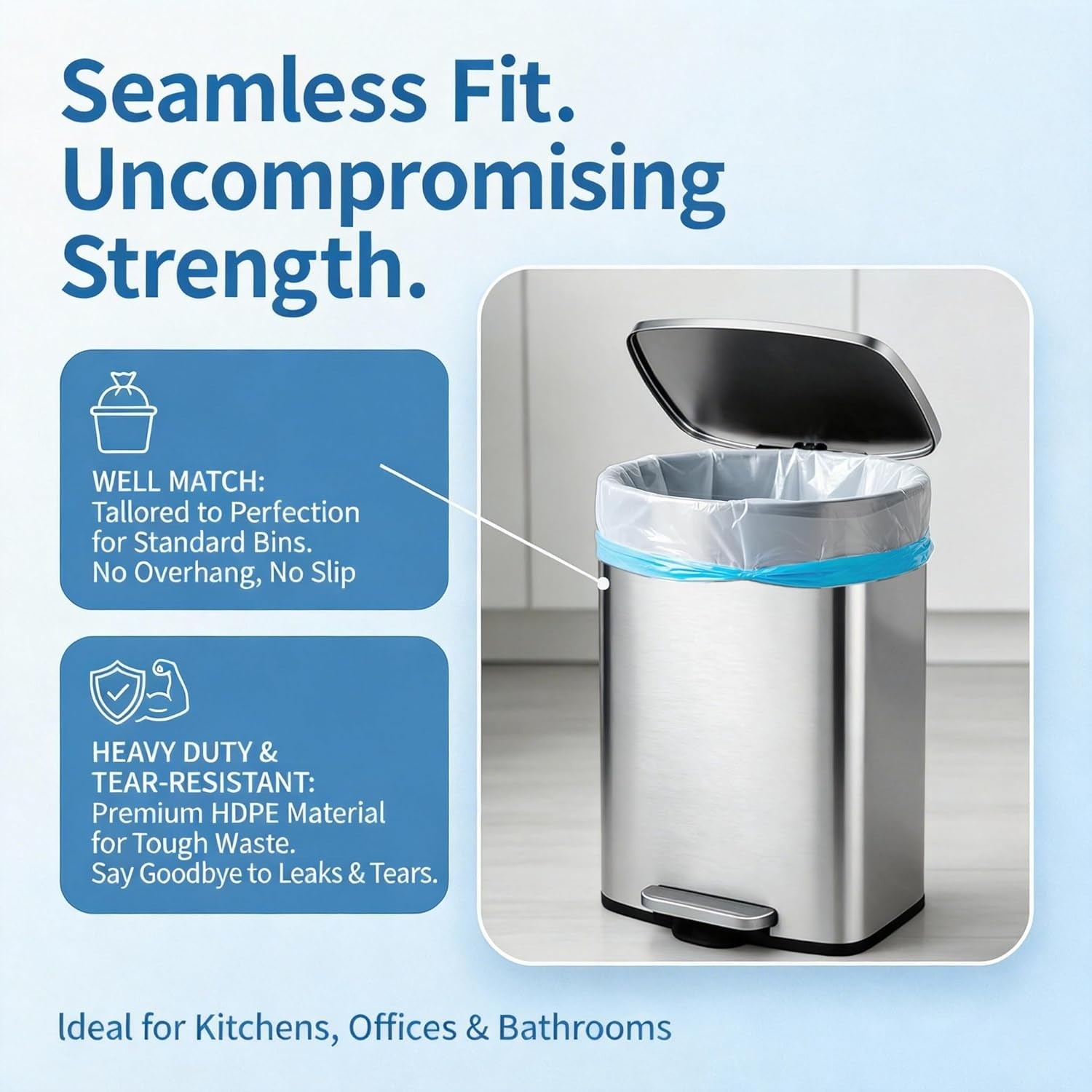 Tear-Free Drawstring Garbage Can Liners, 120ct