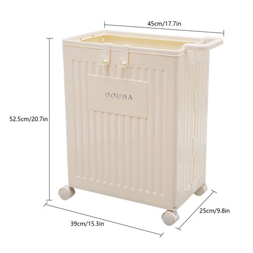 Foldable Storage Box With Wheels Removable Lid 39 × 25 × 52.5 cm Cream Yellow PP