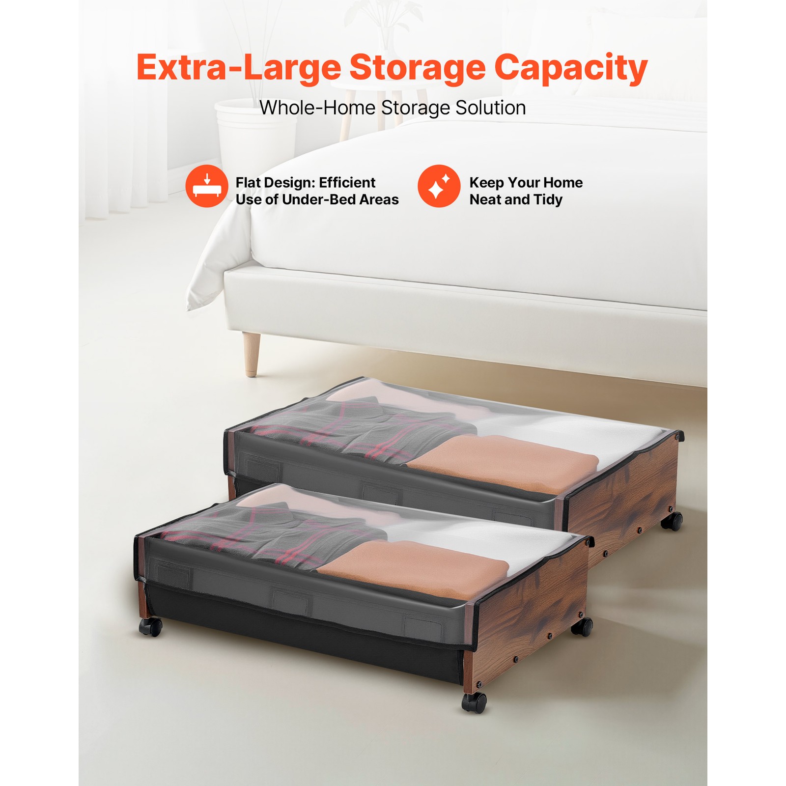 Uimoso Under Bed Storage w/ Wheels 25.6×18.1×7.1In Rolling Storage Bags 2 Pack