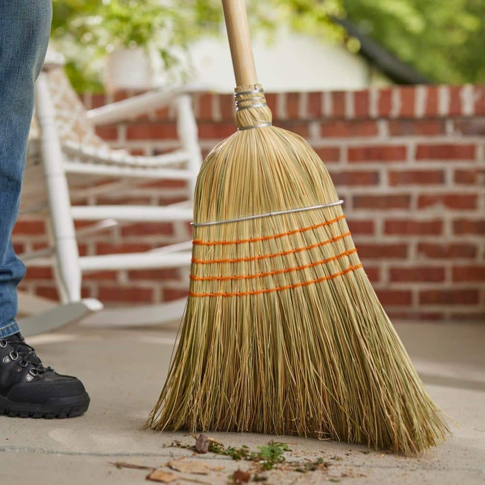 Giant Commercial Corn Broom 15 Inch Sweeping Width Heavy Duty Use Straw Cleaning