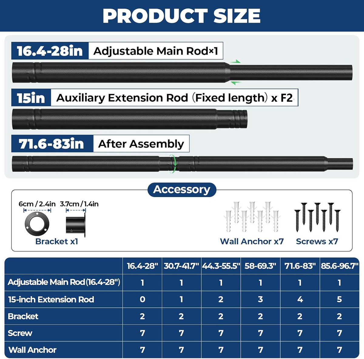 42″ L Closet shower Rod made by Metal tube 1.3″ Dia for Hanging Curtain Clothes