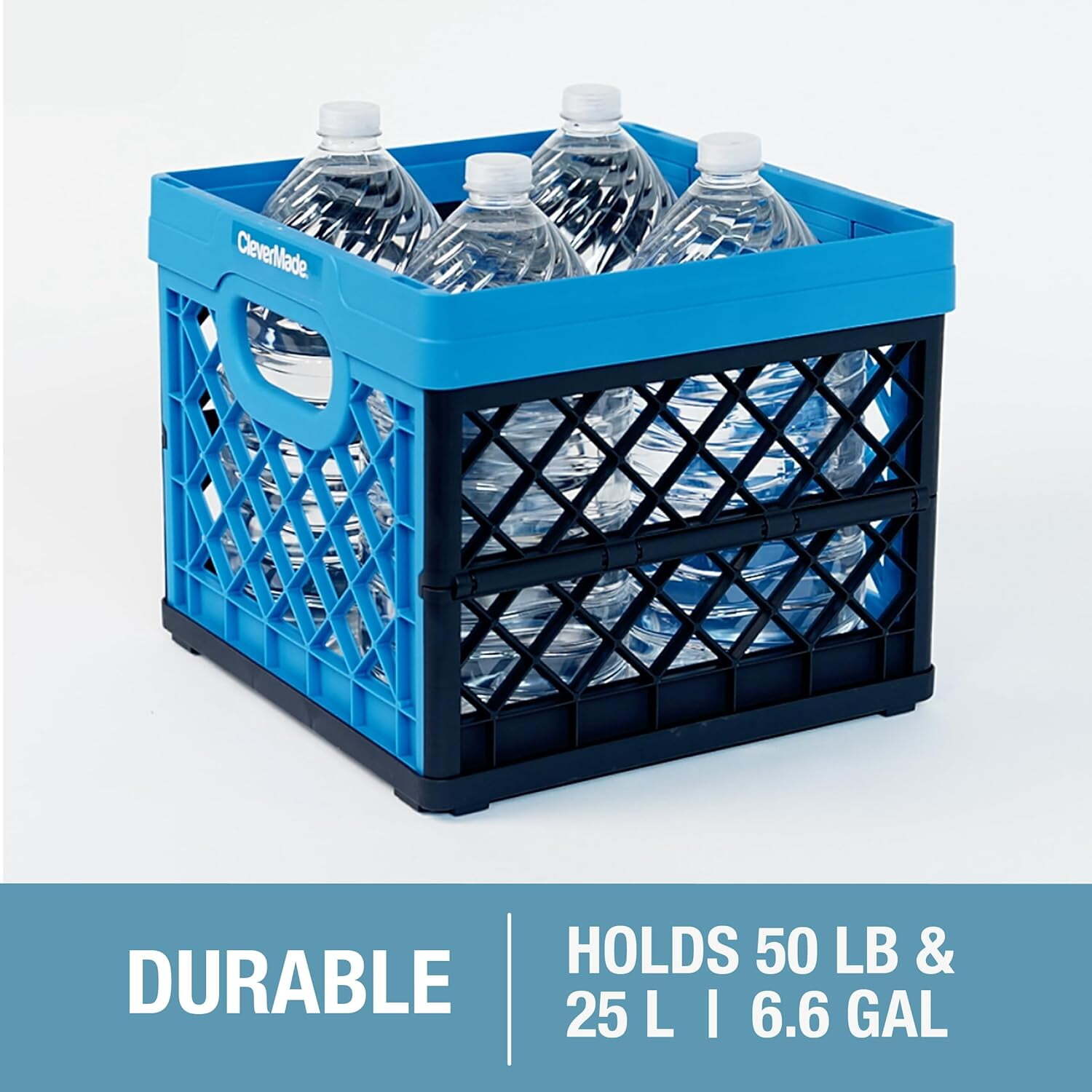 Collapsible Eco Plastic Milk Crate, Folding Storage Bin, 6.6 gal, Ocean Navy