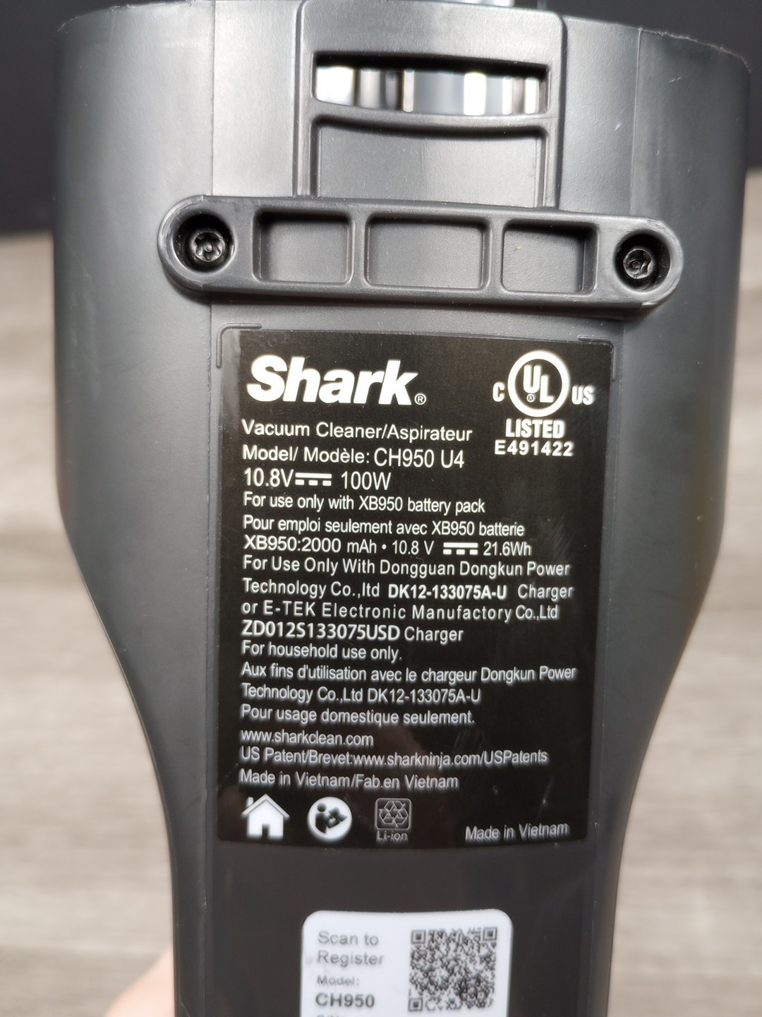 Shark CH950 Ultra Cyclone Cordless Hand Vacuum *Base Motor Unit Only W/ Battery*