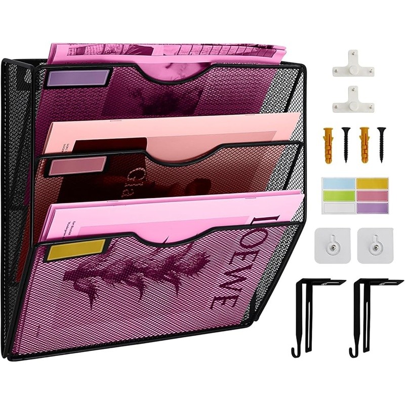 Wall Mounted Magazine Rack Metal Organizer Document Holder Adjustable Hooks New