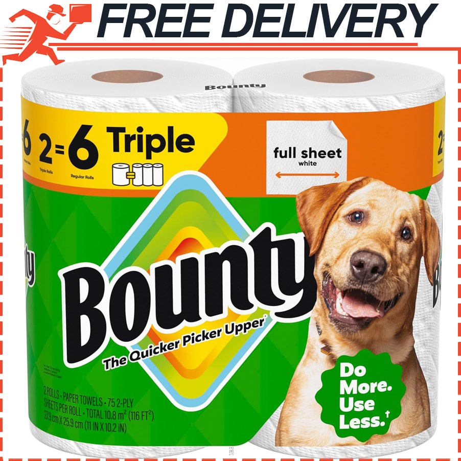 Bounty Full Sheet Paper Towels White 2 Triple Rolls = 6 Regular Rolls