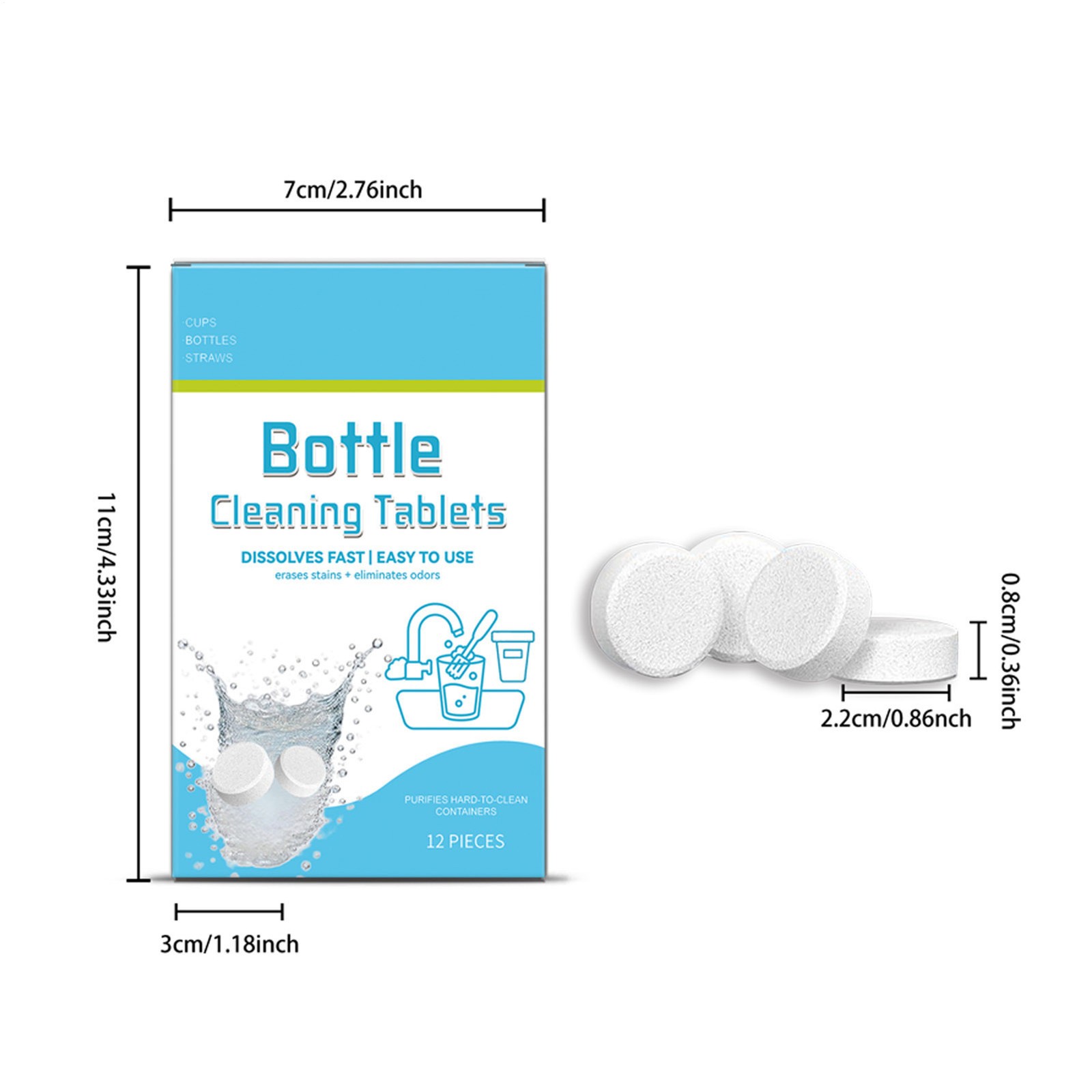 `Water Bottle Cleaning Tablets 12pack Chlorinefree And Odorless Cleaner