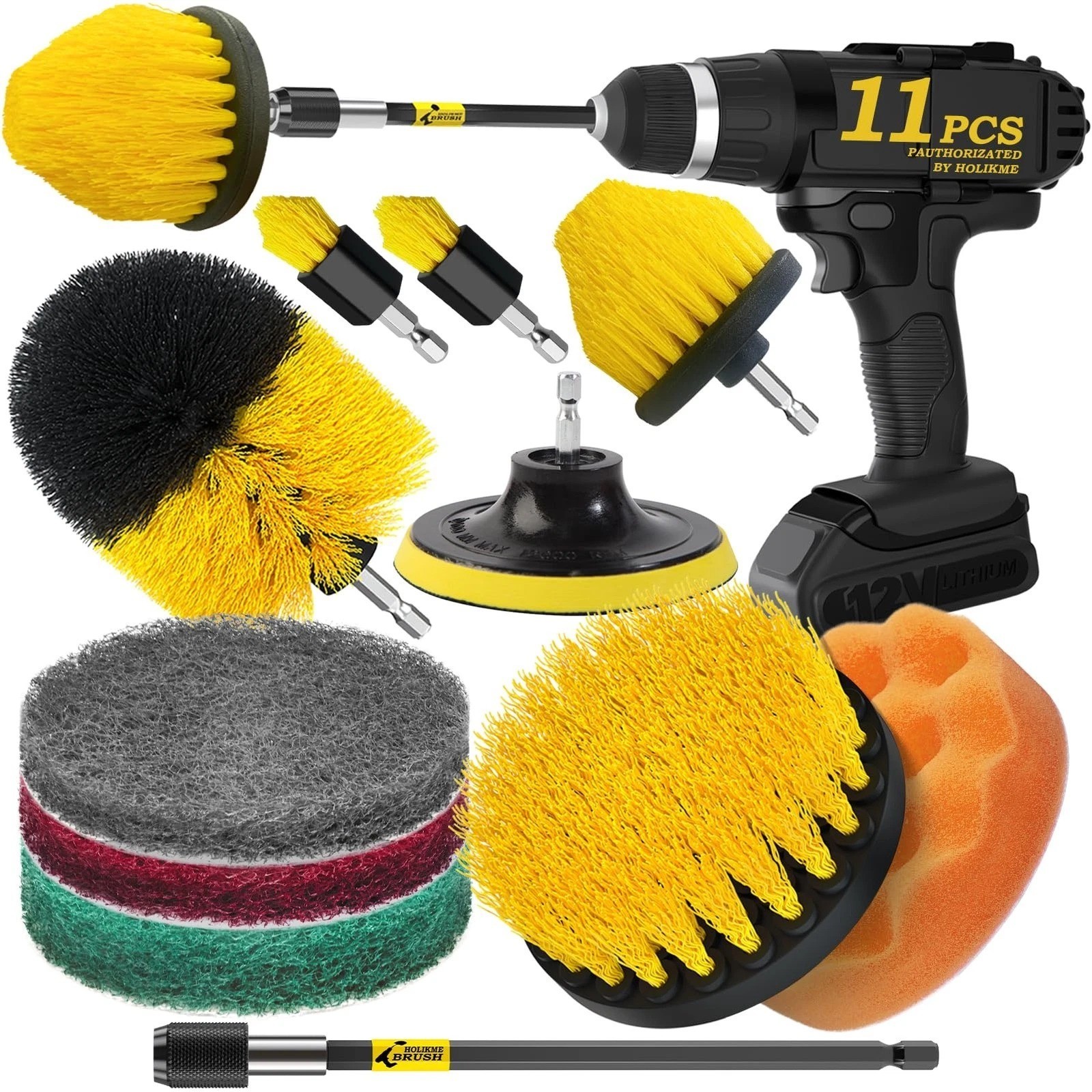 Holikme 11PCS Drill Brush Attachment Set Power Scrubber for Bathroom Cleaning