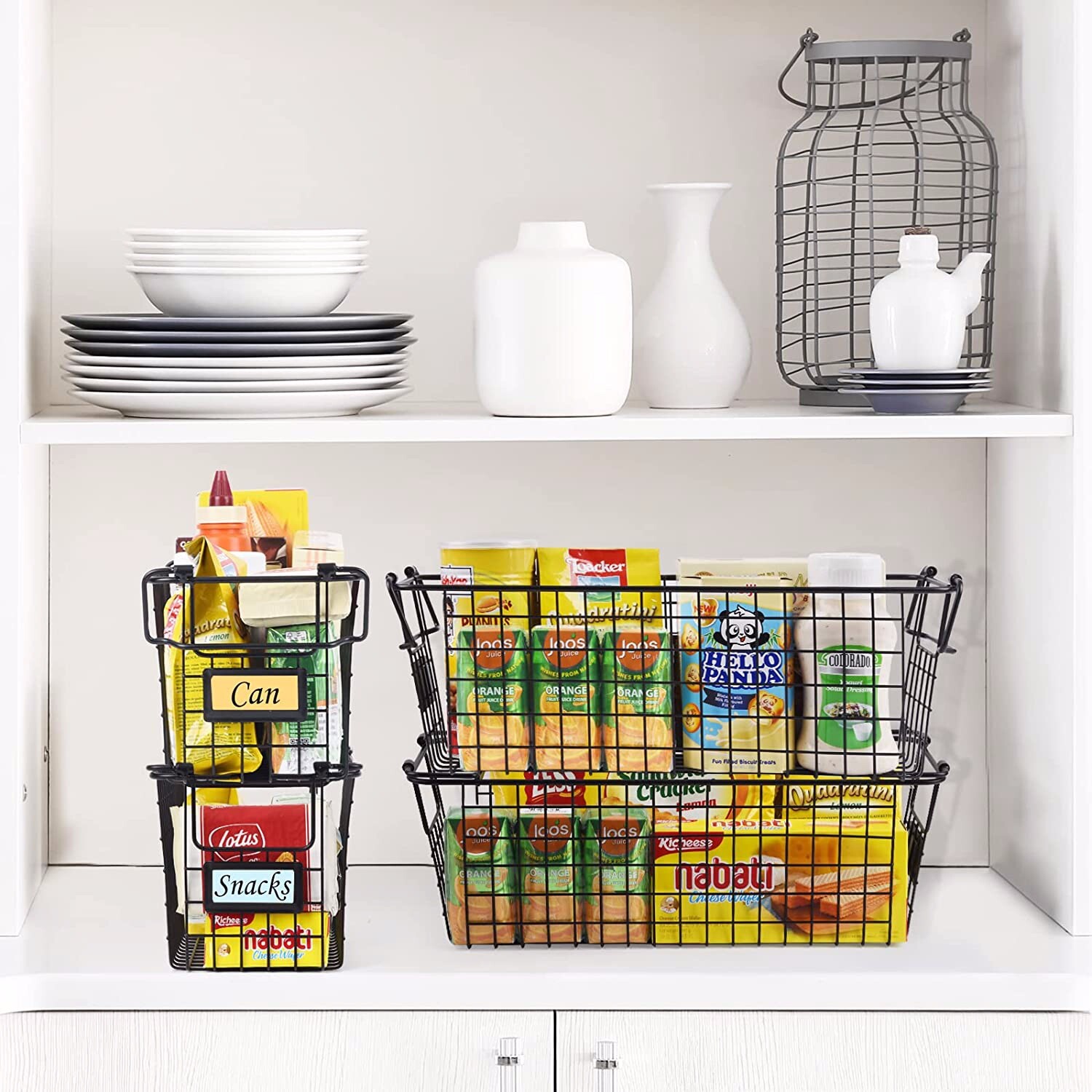 Brand New — Stackable Wire Basket Storage Shelf Organizer with Handles 4 pack