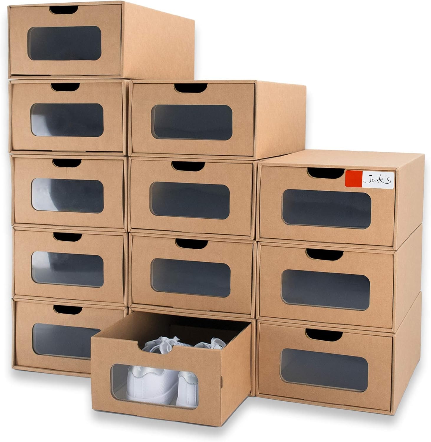 Shoe Box 12 Pack 13.2 x 8.3 x 5.1in Waterproof Storage Boxes Socks Stationery