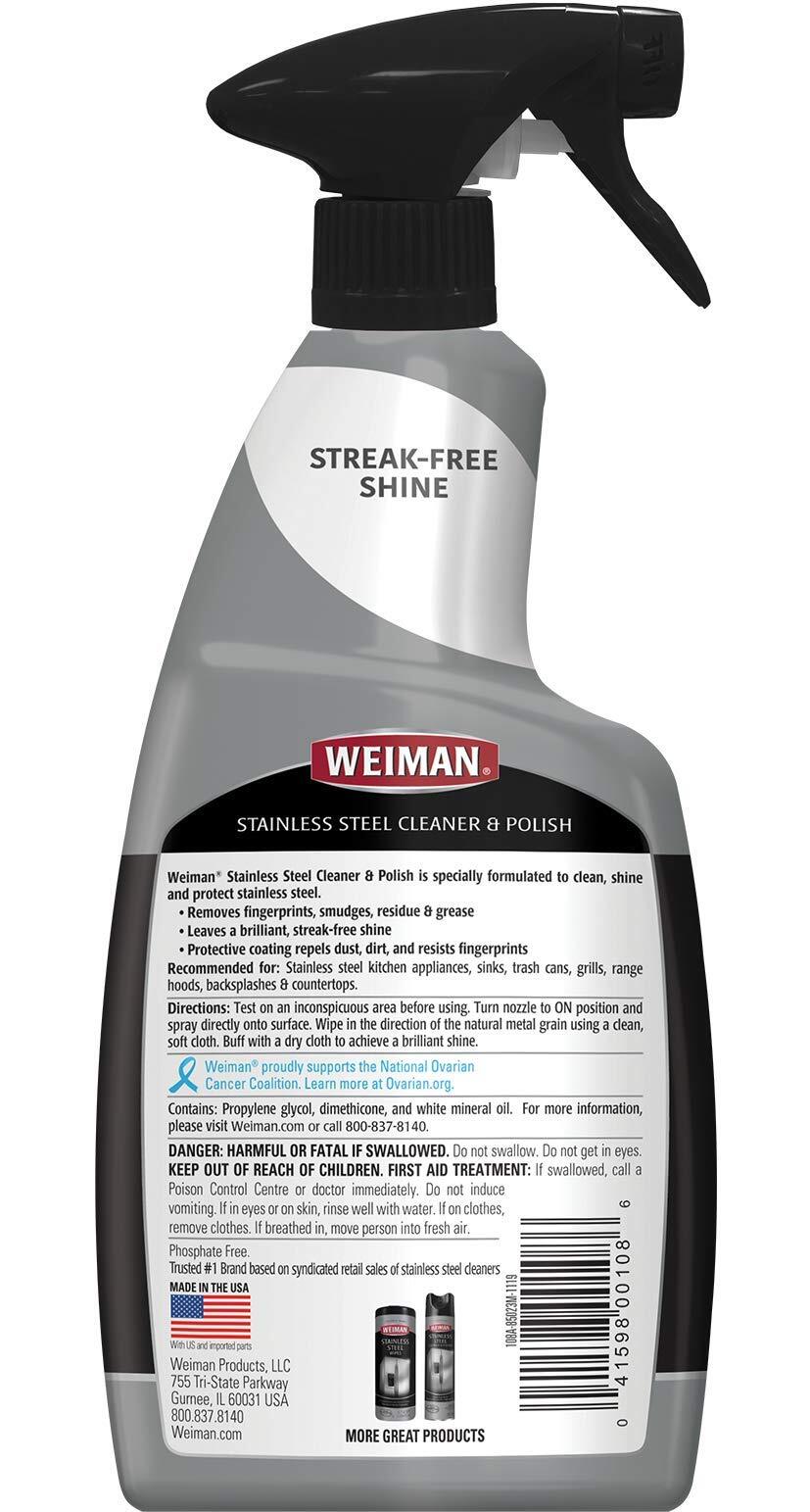 Weiman Stainless Steel Cleaner with Microfiber Cloth 24 Fl Oz Streak Free Shine
