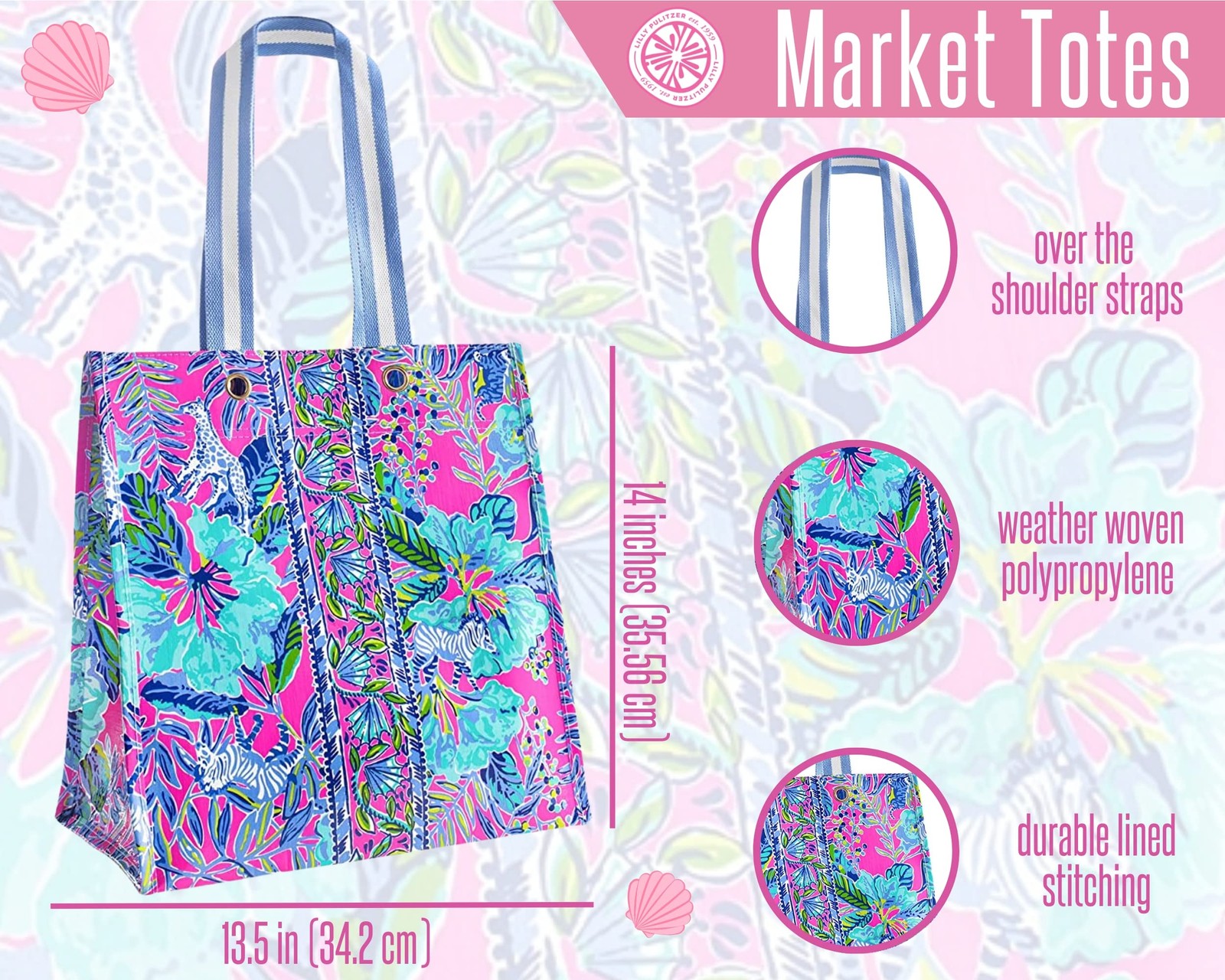 Market Shopper Bag, Reusable Grocery Tote, Shoulder Bag for Produce or Travel…