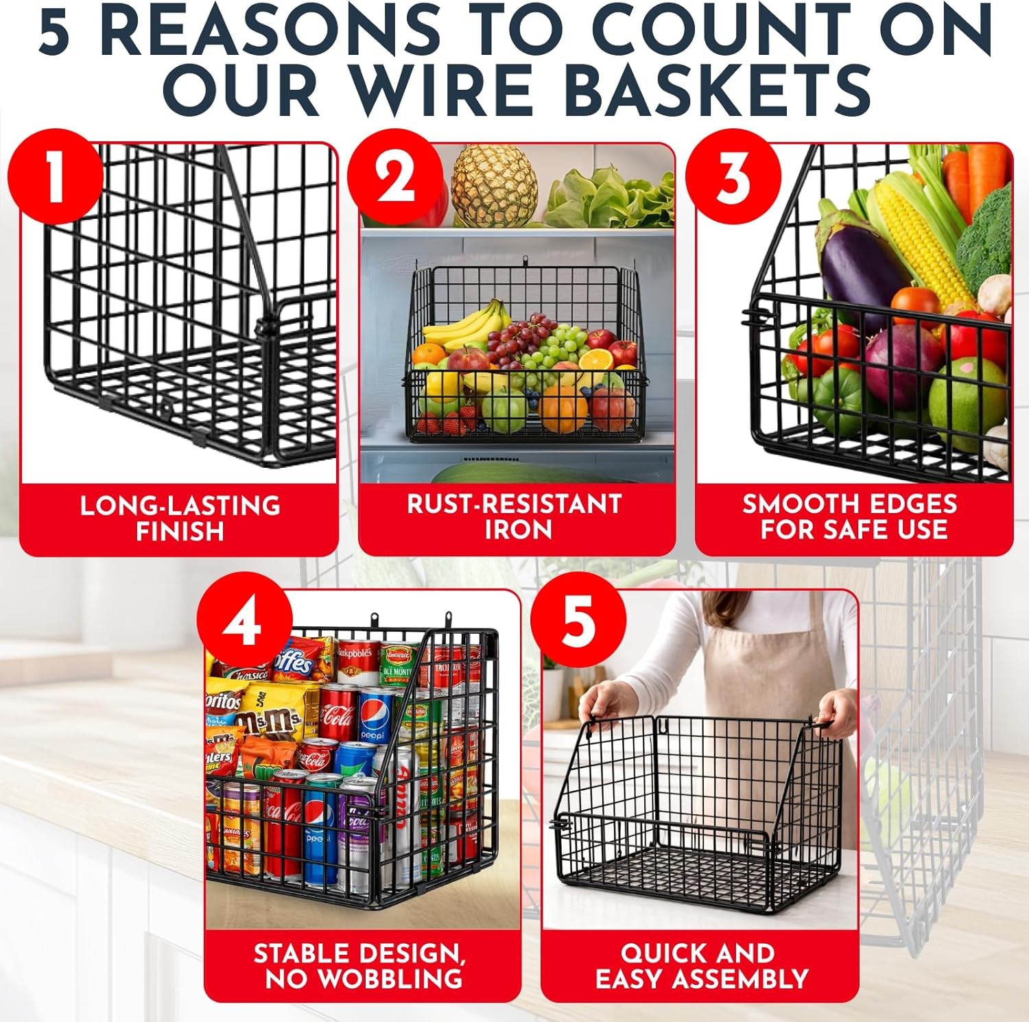 3-Tier Wall Hanging Fruit Baskets for Kitchen Organizing Fruits and Vegetables,