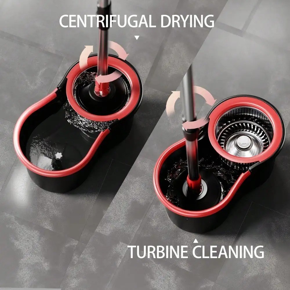 360° Spin Mop and Bucket Set with 3 Microfiber Heads Adjustable Handle Cleaning