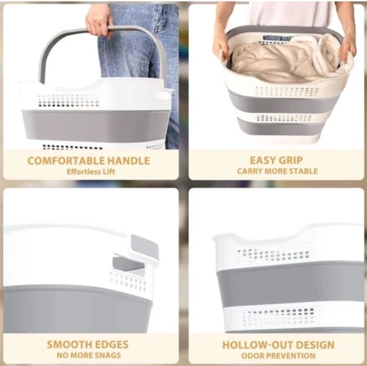 ✨43L (11.5 Gallon) Collapsible Laundry Basket w/Handles College Dorms Gray/white