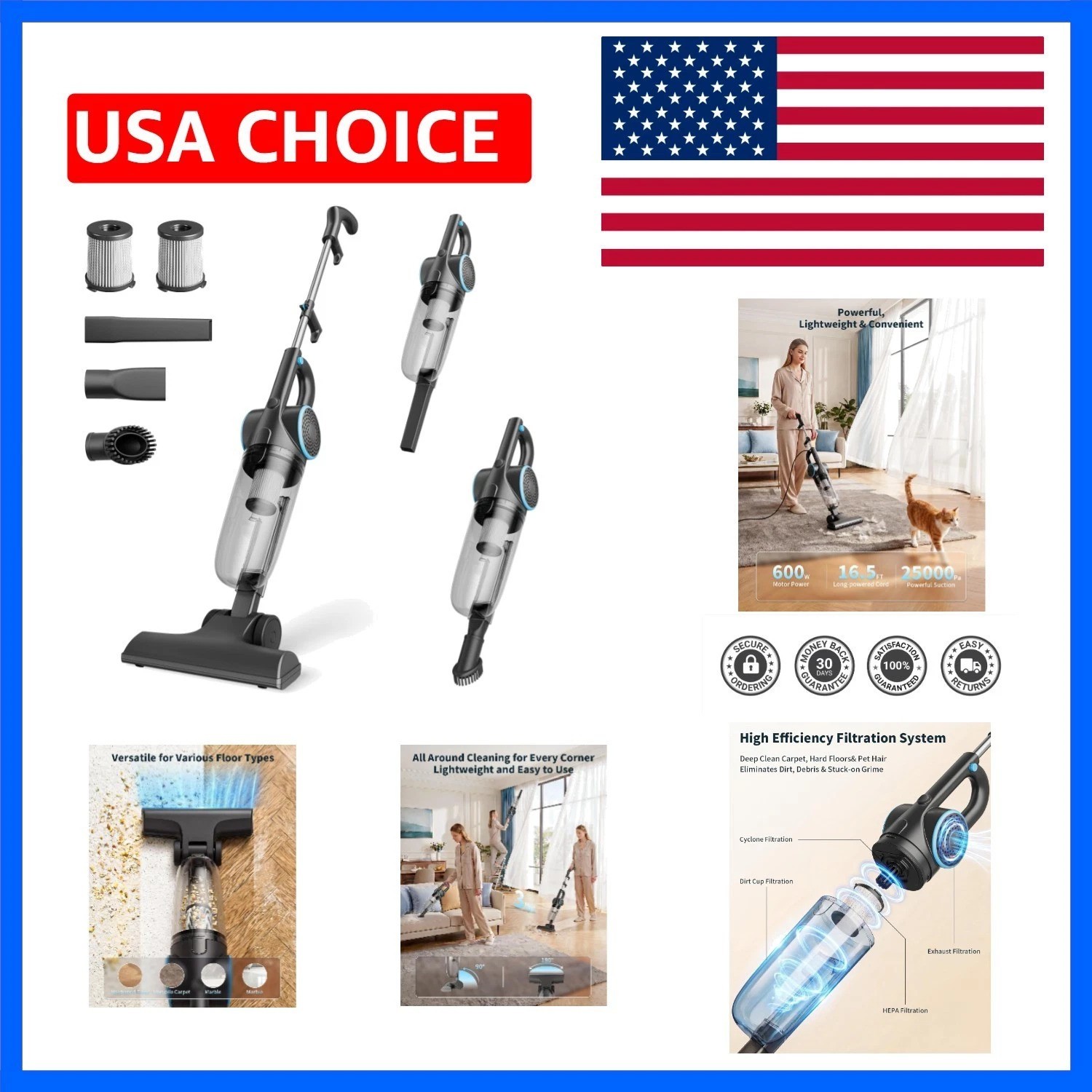 Corded Vacuum Cleaner, 600W 25KPa Powerful Stick Vacuum for Home Pet Hair | 2…
