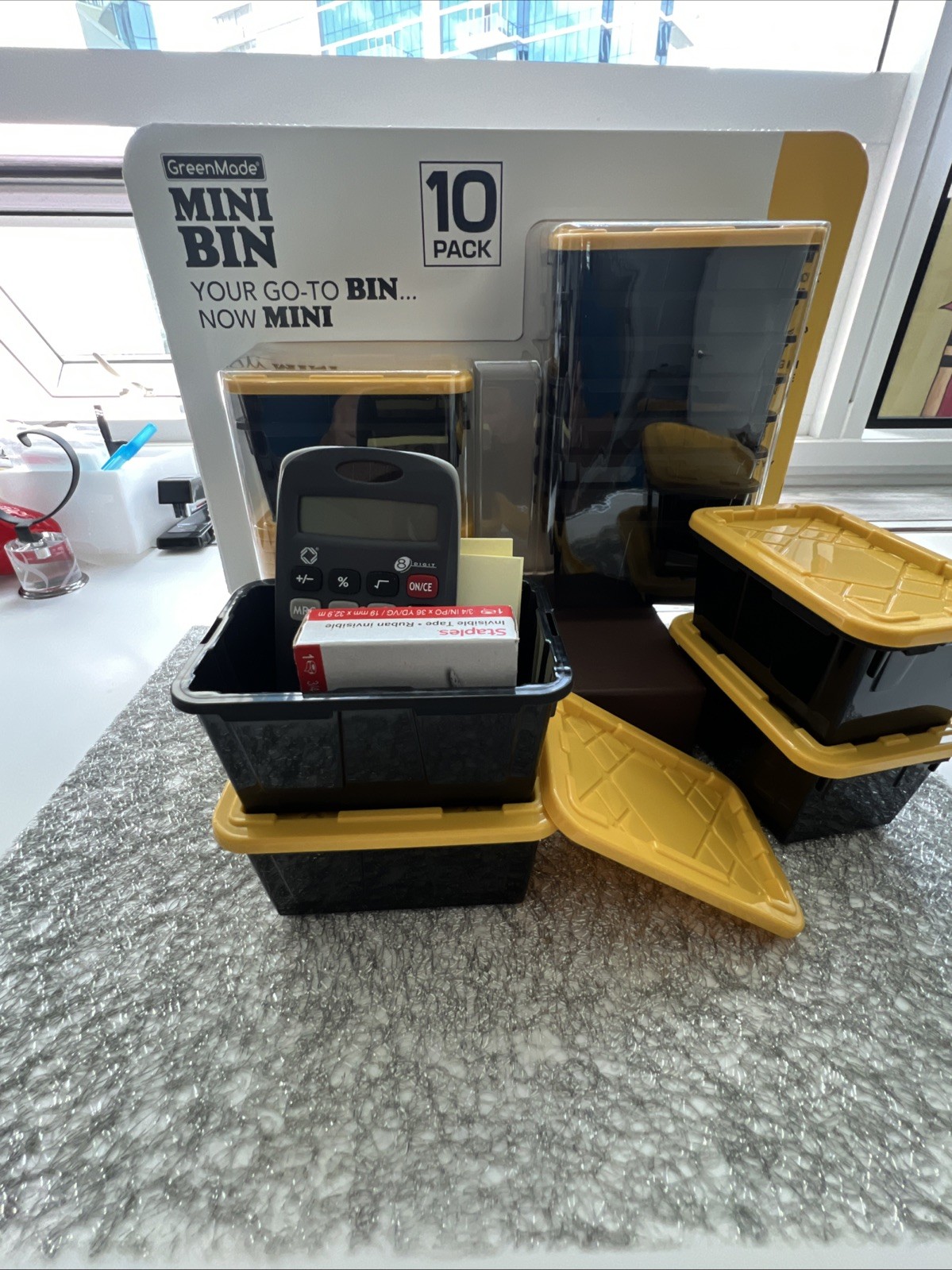 GreenMade Mini Bin 10 Pack Black & Yellow Stackable Storage Containers New