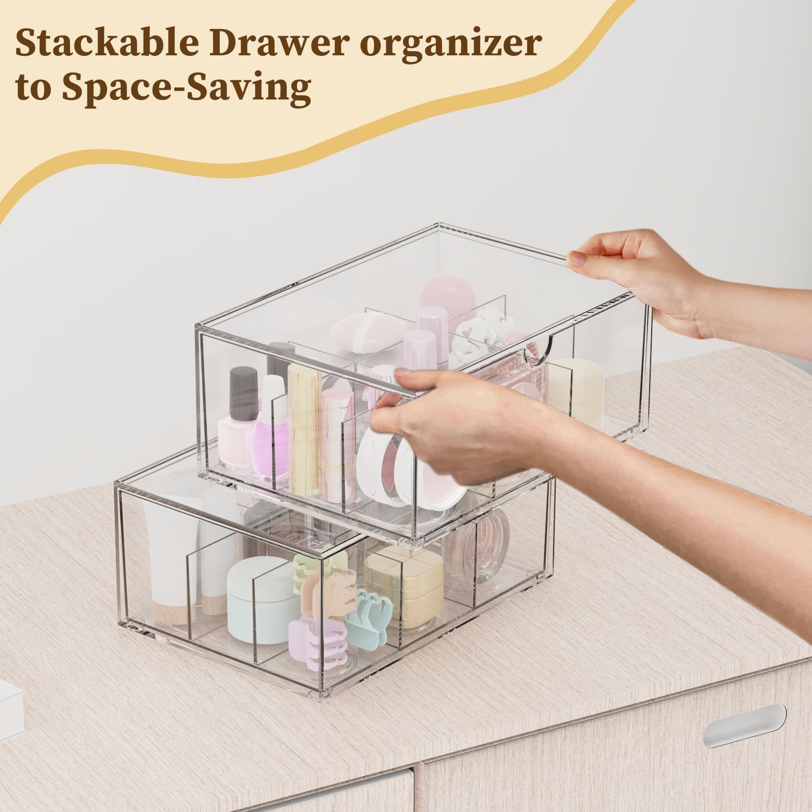 2 Pack Clear Tea Bag Organizer, Stackable Drawer 6.5 x 9 x 7.8 inches,