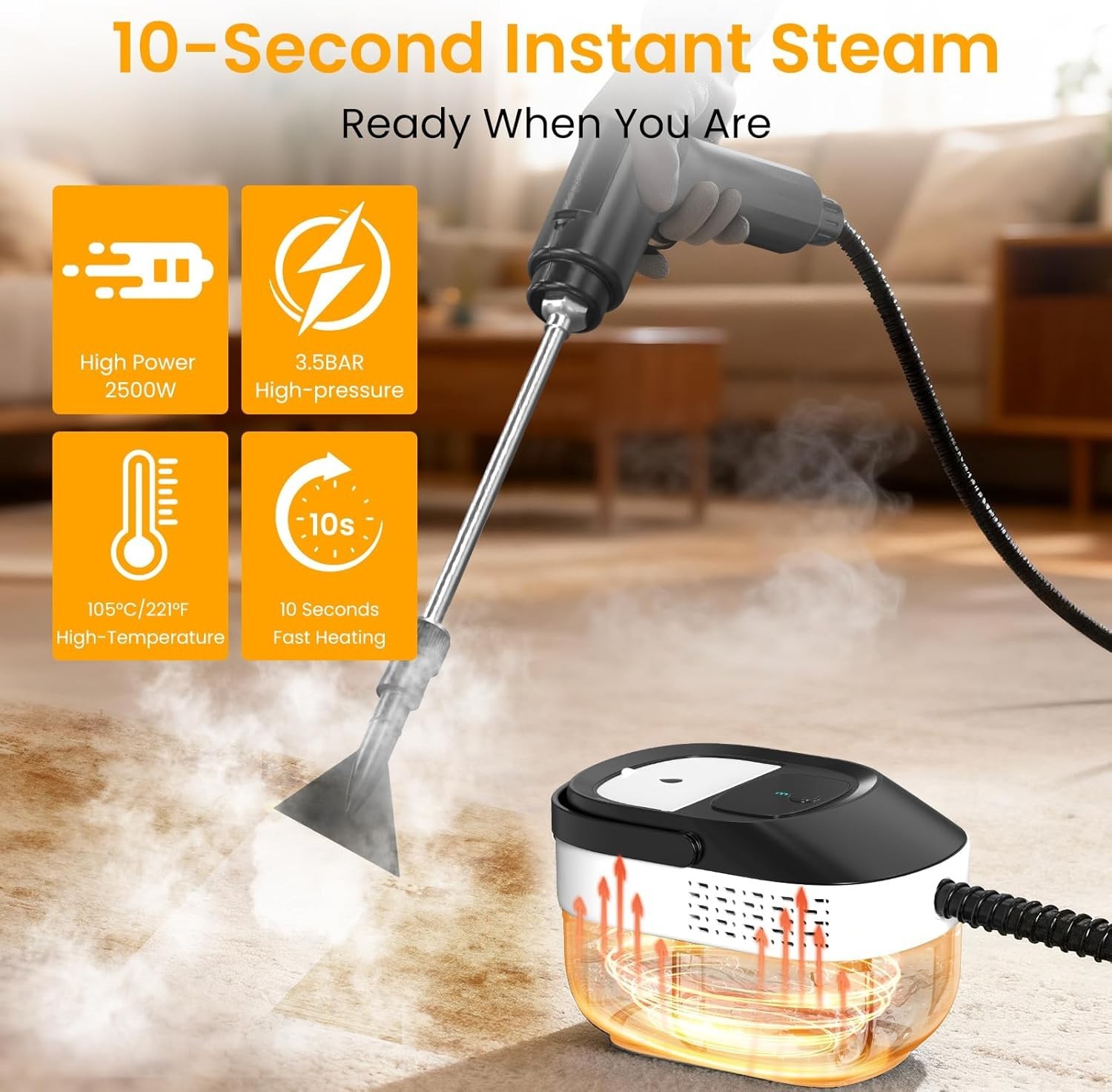 Steam Cleaner Handheld 1.6L 2500W Multi Surface Car Home Tile Floor