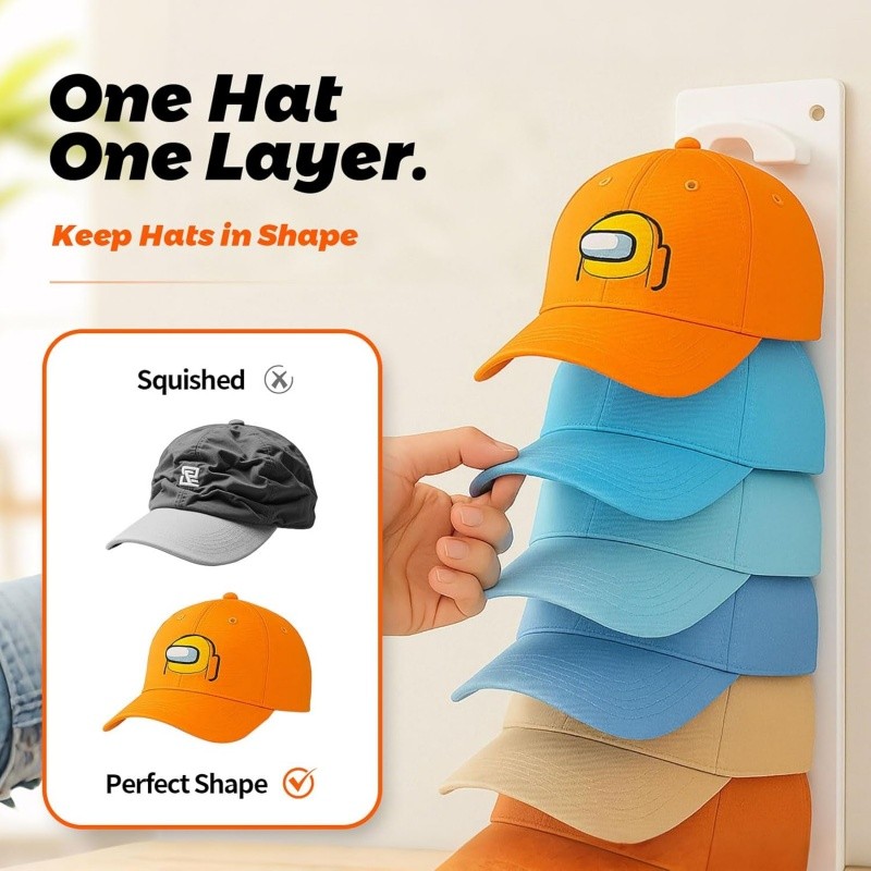 2x Hat Organiser Display Wall Mounted Hat Holder For Home Baseball Cap Rack US