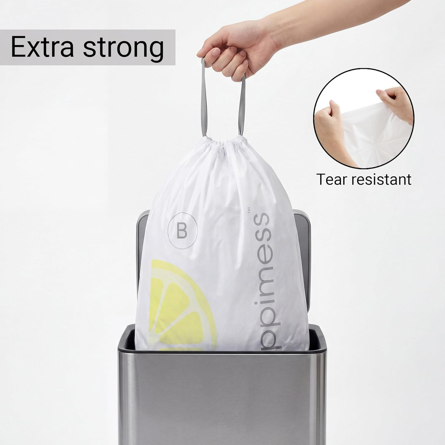 5.3 Gallon (20L) Drawstring Trash Bags, Lemon Scent, White, Heavy Duty MDPE Line