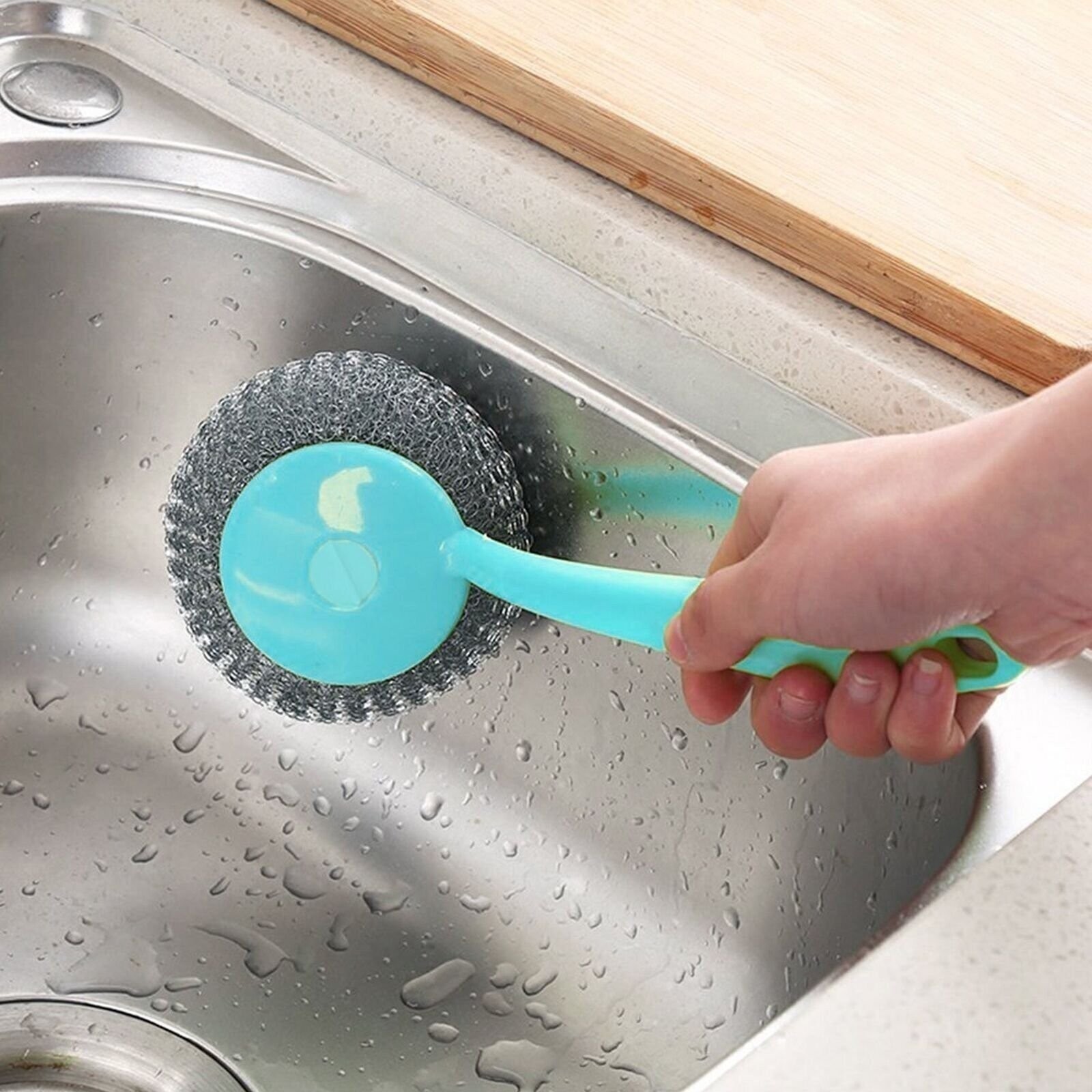 6 Pcs Kitchen Cleaning Stainless Steel Sponge Scrubbers with Handle Scouring Pad