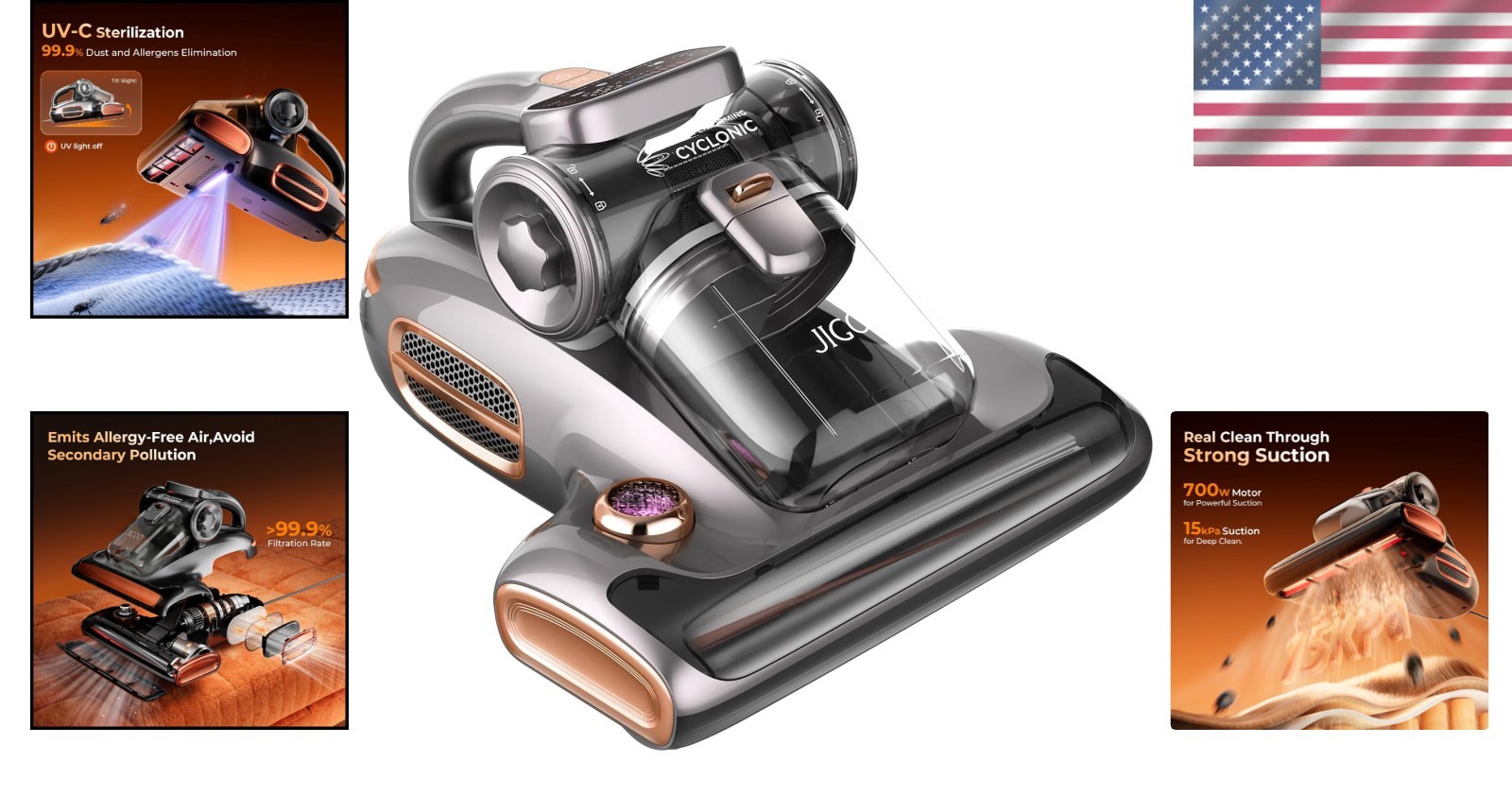 Powerful T600 Bed Vacuum Cleaner with UV-C Light