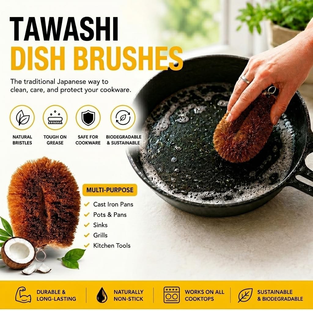 Pack of 6 Tawashi Vegetable Scrub Brush,100% Natural Coconut Coir Fiber