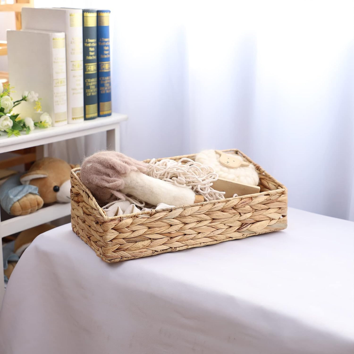 Hand Woven Water Hyacinth Trapezoid Baskets for Home Organization