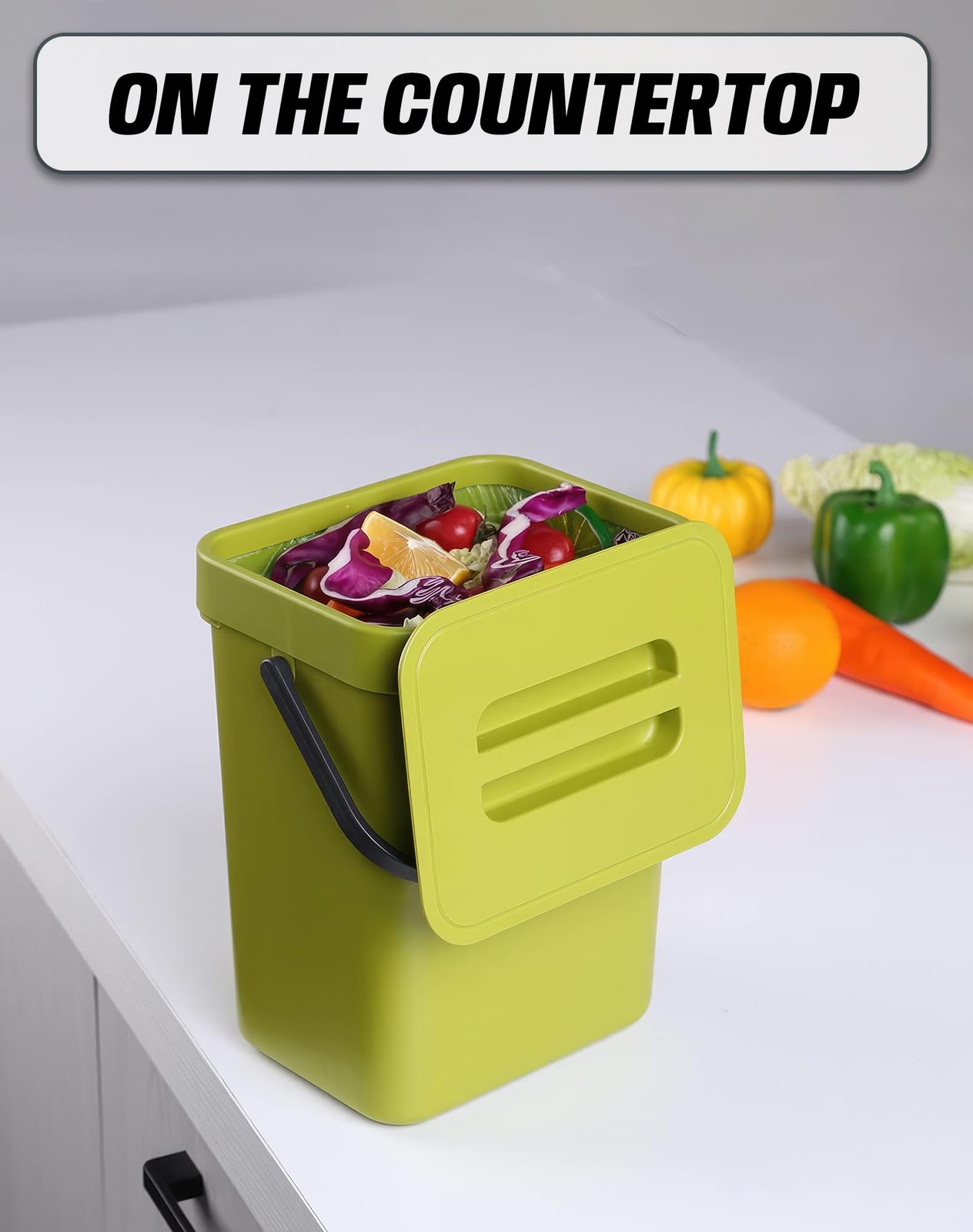 1.3 Gal Hanging Small Trash Can with Lid, Countertop Compost Bin, 5L, Green