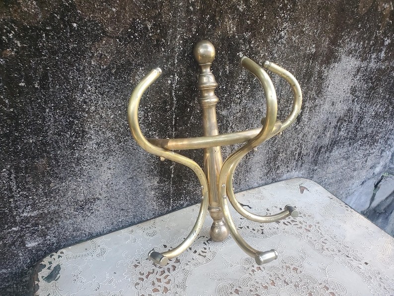 Vintage Brass Coat Rack Art Nouveau Barbershop Style Wall Hooks MCM Regency