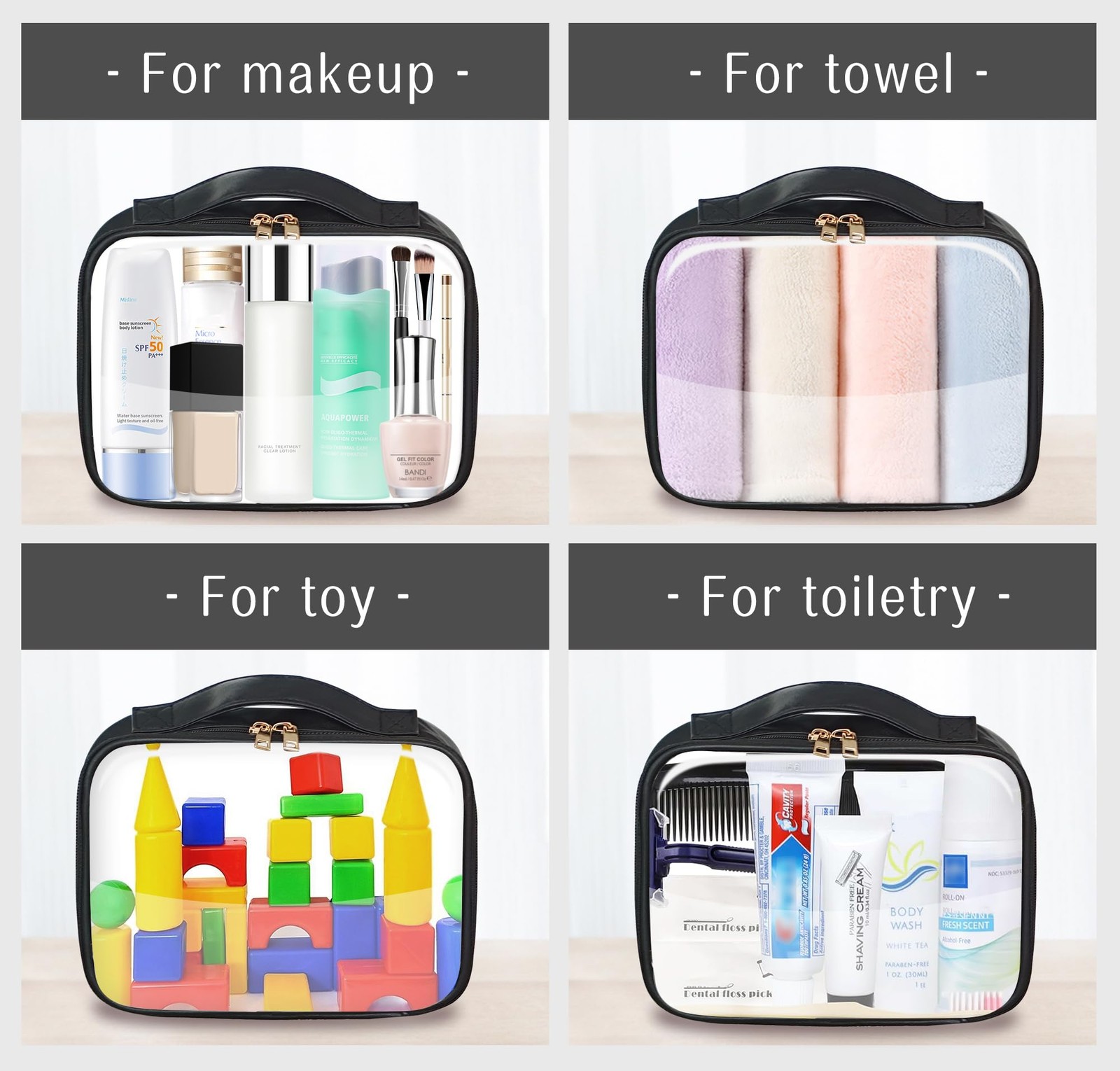 Ebbniur Clear Cosmetic Bags 3pack Makeup Toiletry 7.8*6.3*2.36 inches, Black