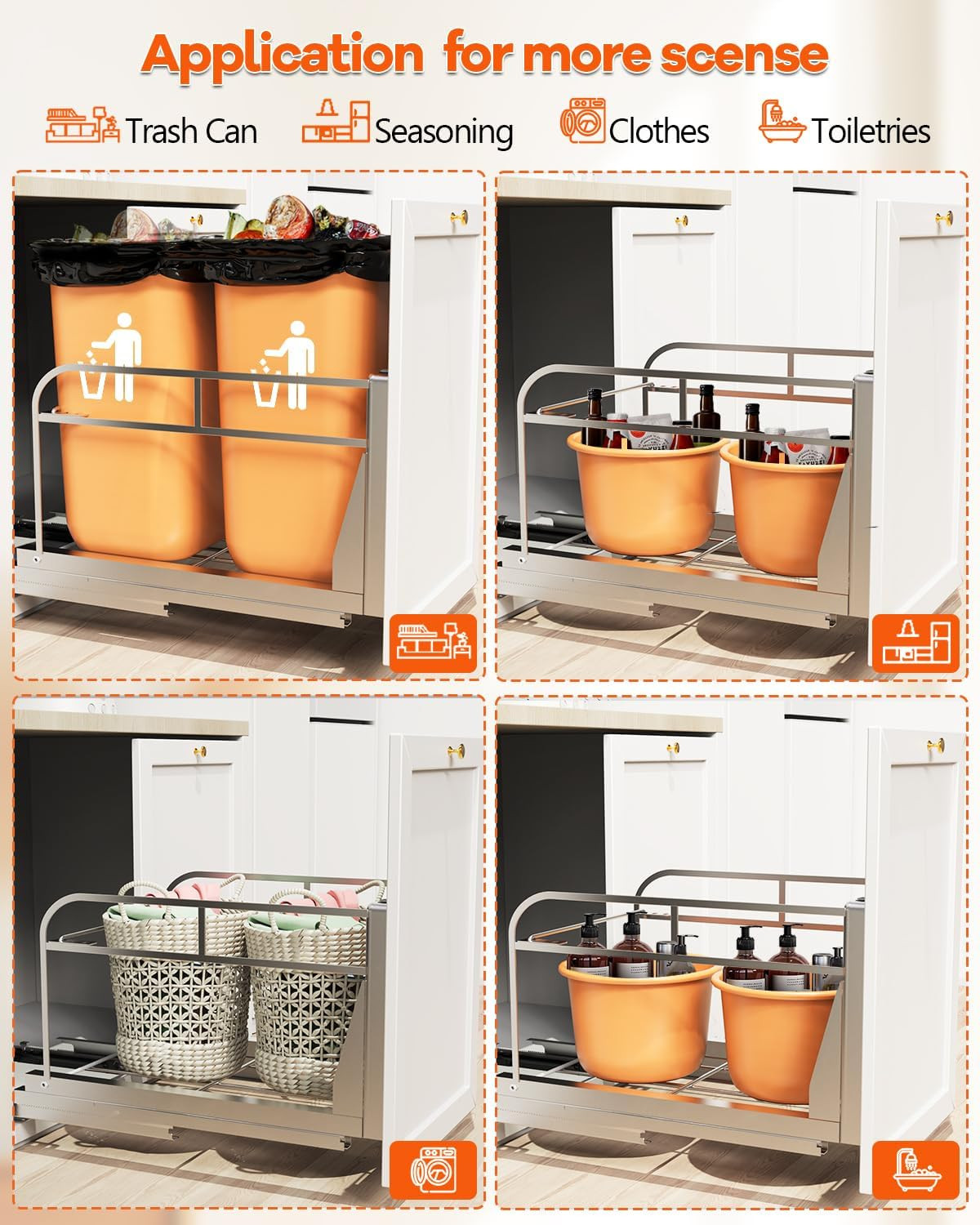 Under Cabinet Dual Pull Out Trash Can Kit for Kitchen – 17″W x 24″D Required