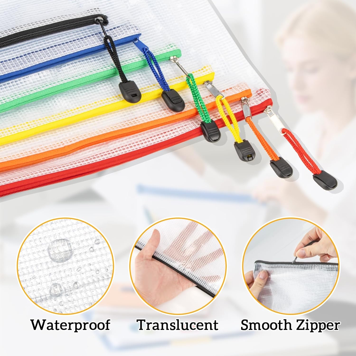 A4 Mesh Zipper Pouch Bags 12PCS Waterproof File Organizer Folders Office School