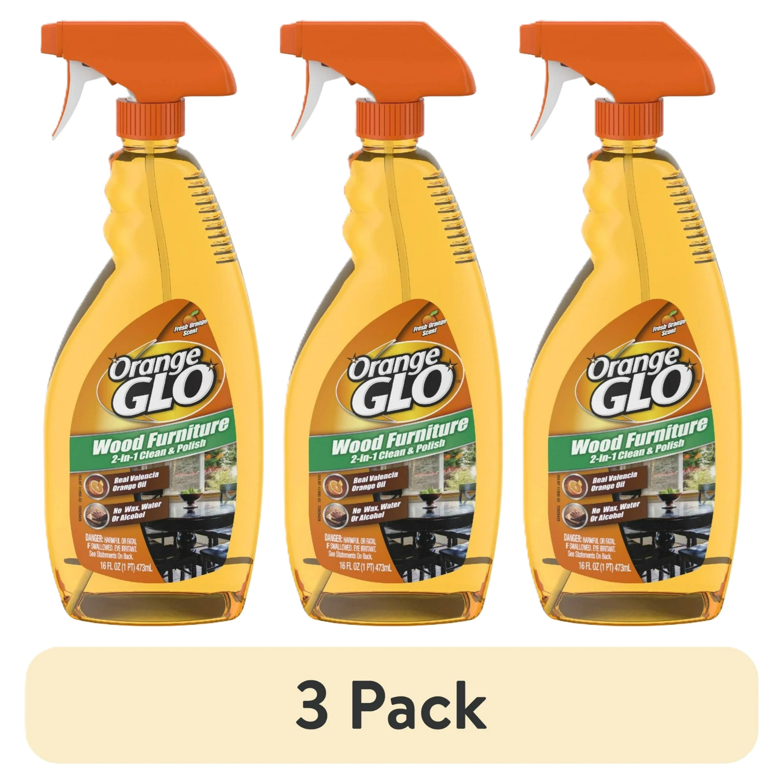Orange Glo Wood Furniture 2-in-1 Clean & Polish Spray, 16 oz Pack of 3