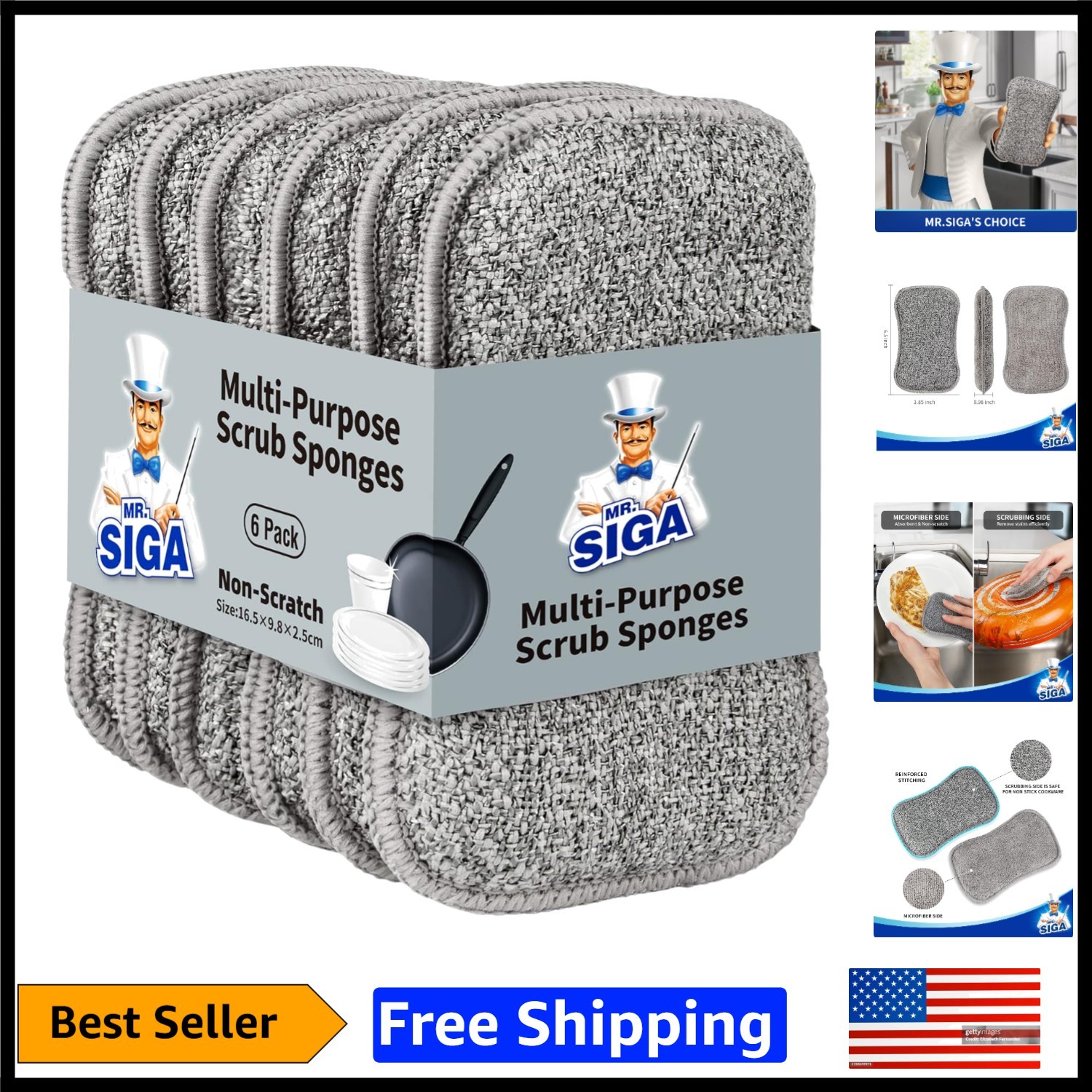 Ultimate Non-Scratch Dual-Sided Kitchen Sponges – 6 Pack for Sustainable Living