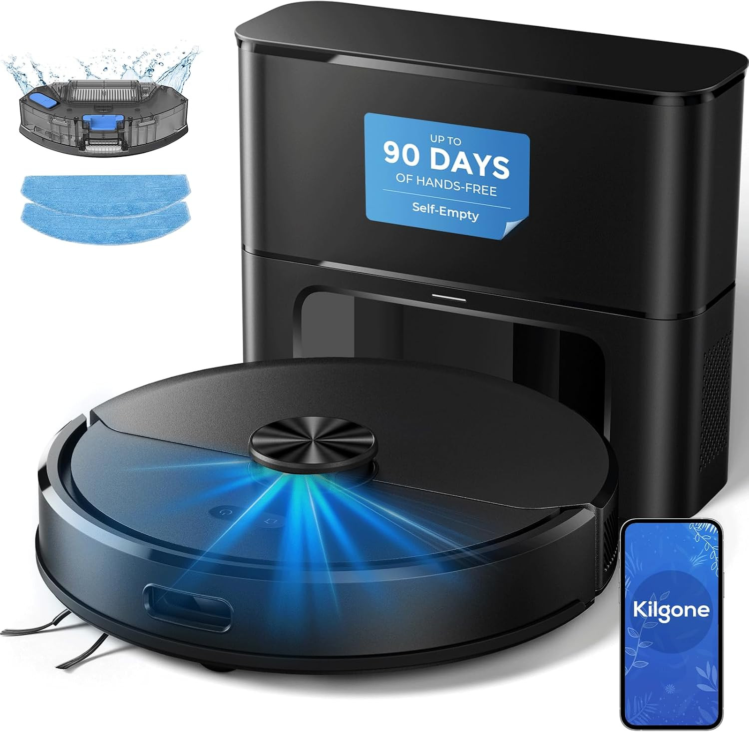 Kilgone Robot Vacuum and Mop Combo with Self Emptying Station, 6000Pa Suction An
