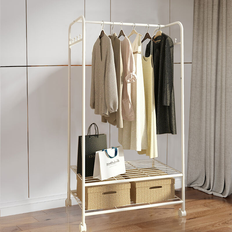 Heavy Duty White Clothing Garment Rack Rolling Clothes Organizer 2 Tiers Shelves