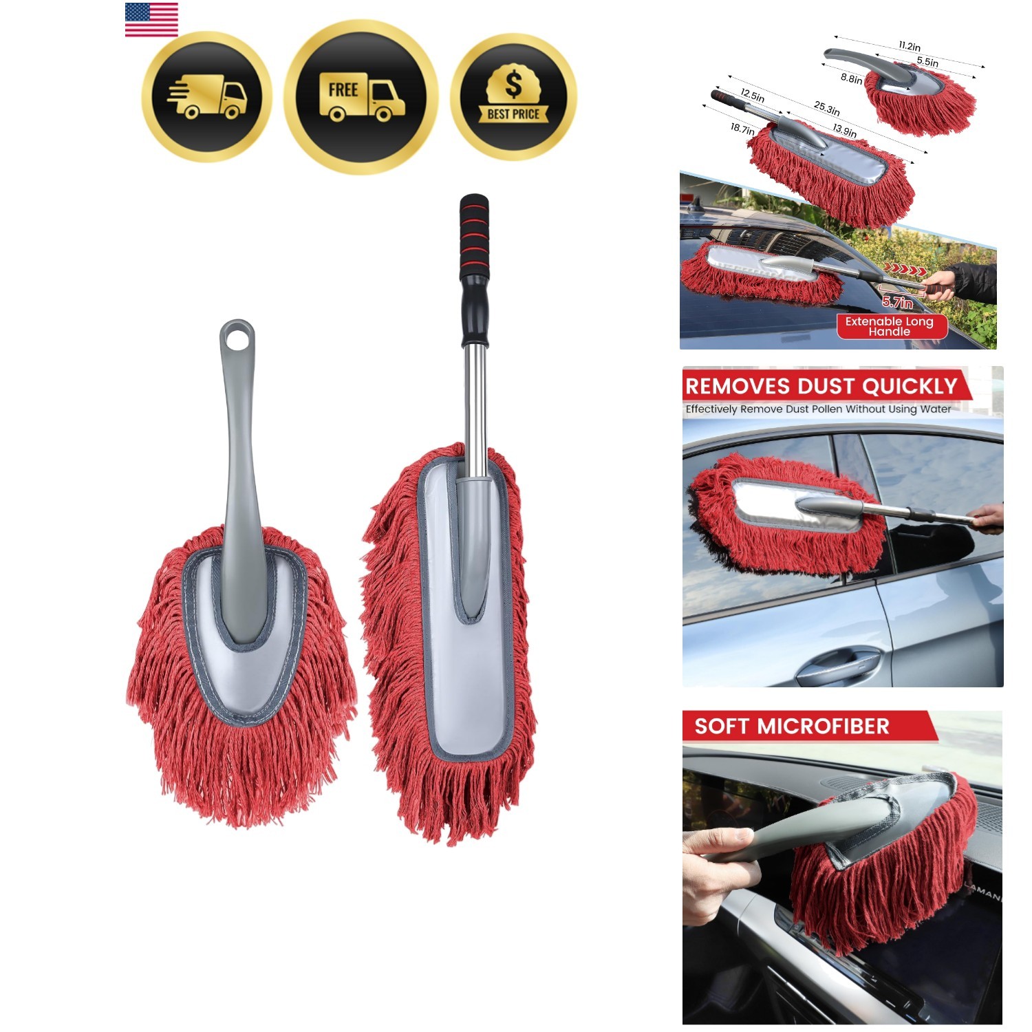 2 Pack Large Car Duster Exterior Scratch Free with Extendable Handle and Car …