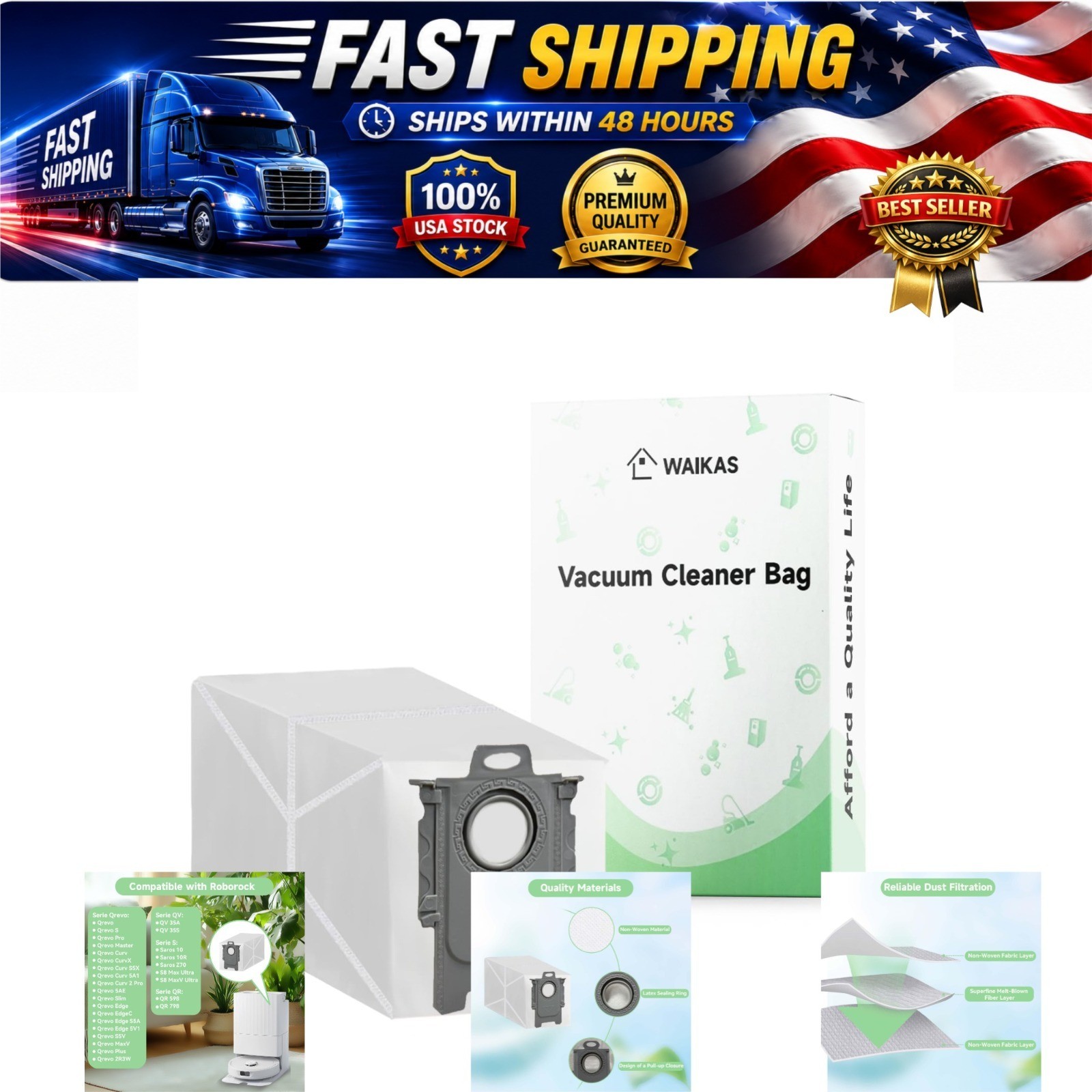 20 Pack Vacuum Bags for Roborock Qrevo Saros S8 MaxV Ultra