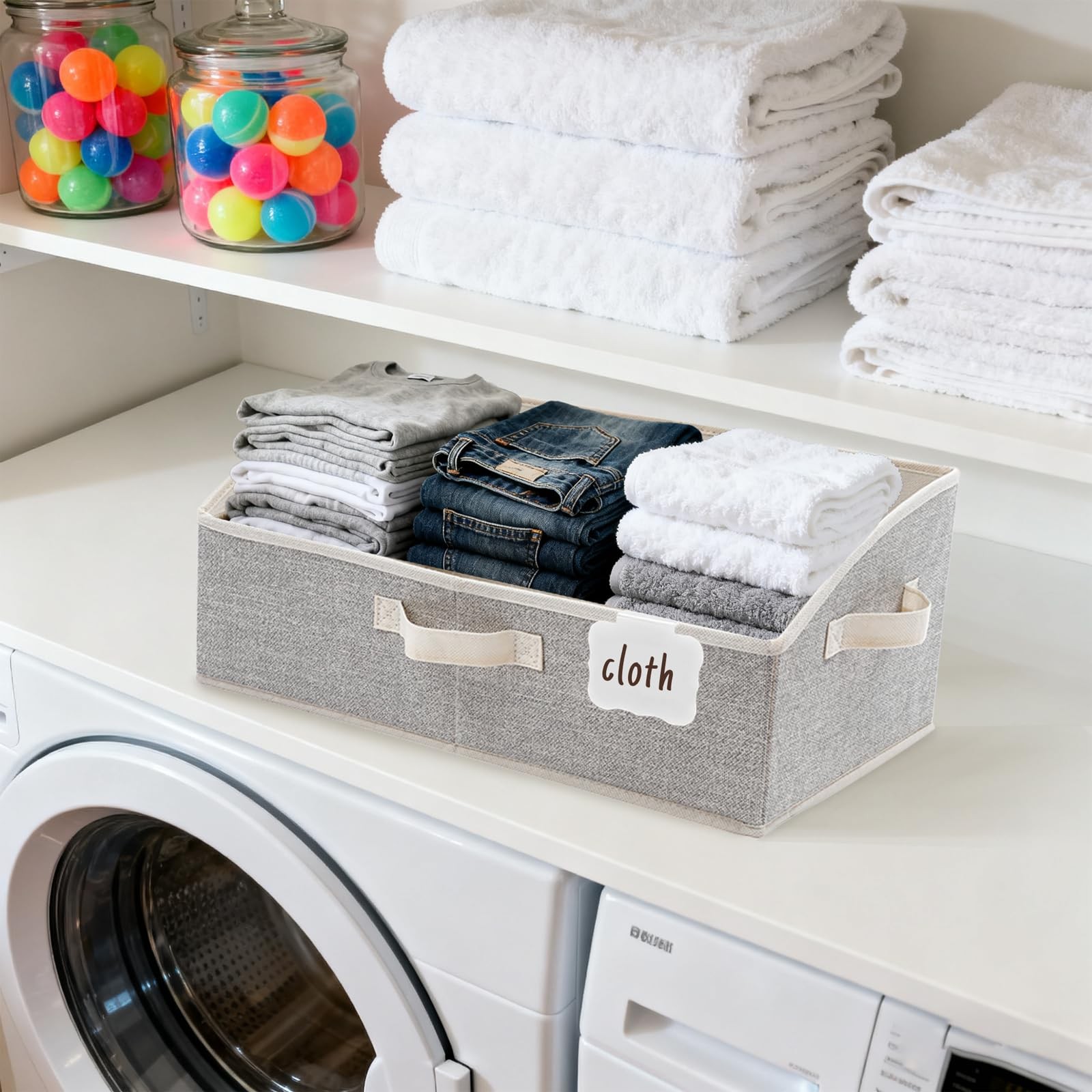 Fabric Trapezoid Storage Bins Label Clip Foldable Closet Shelf Basket White 3 Pk