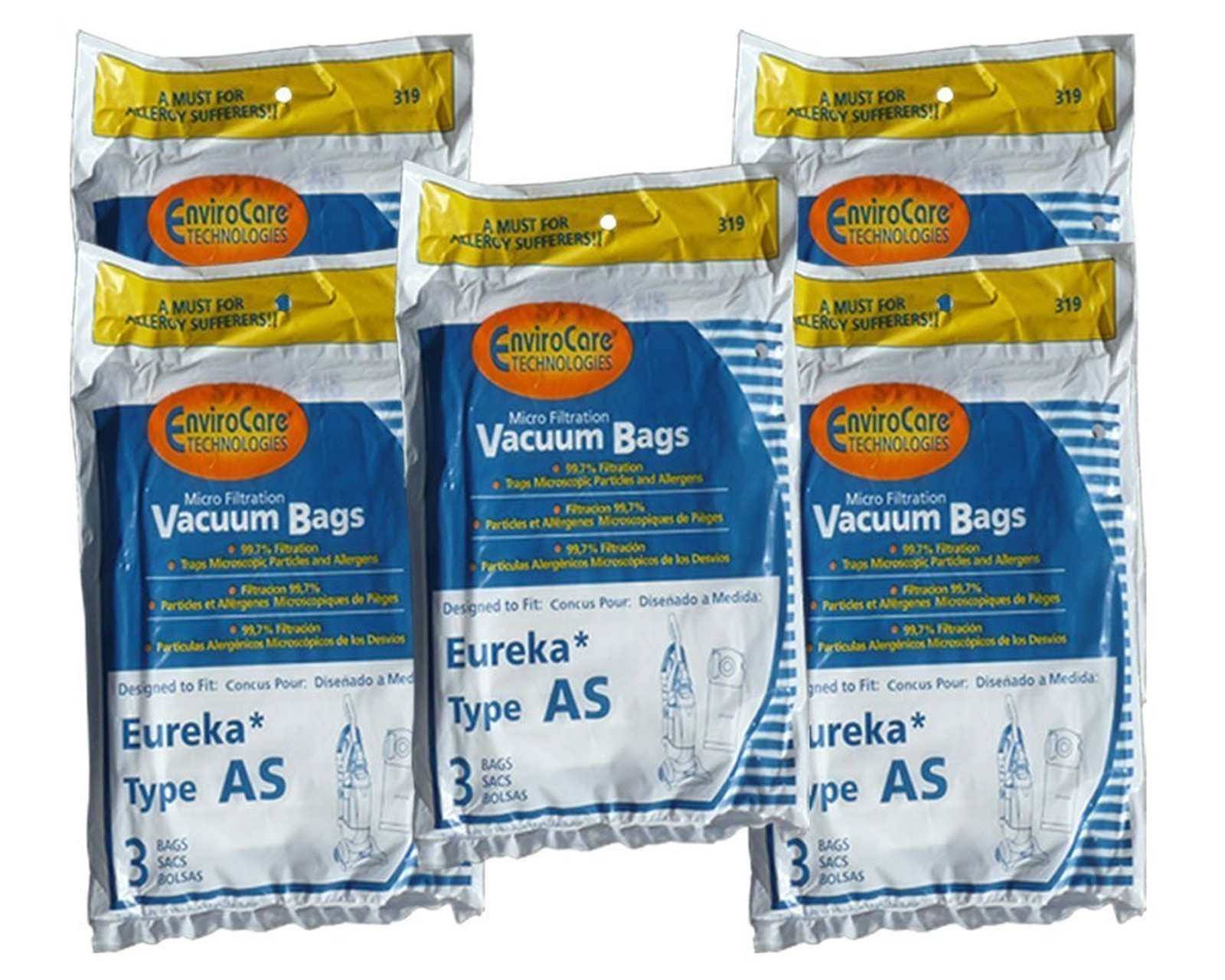 15 Eureka Upright AirSpeed (AS) Vacuum Cleaner Allergy Bags, 68155-6, 68155, …
