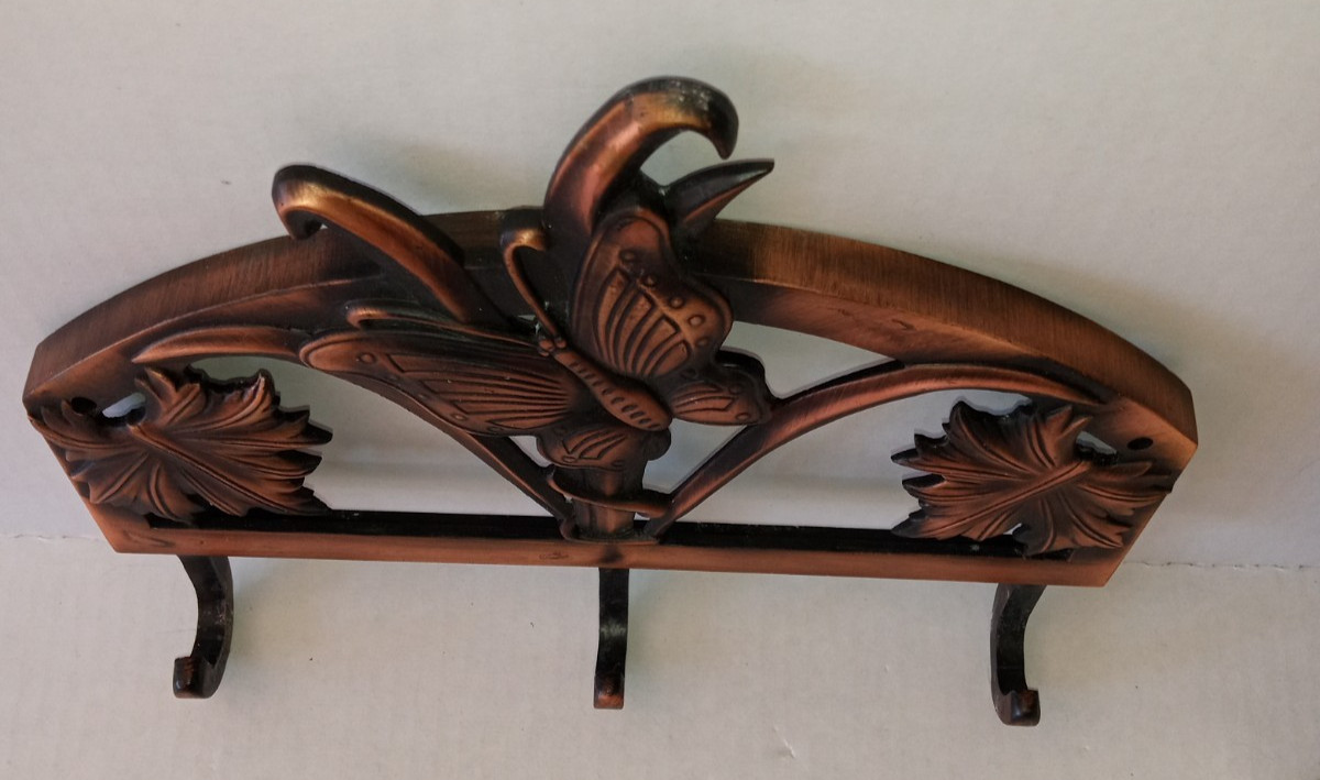 Hayes Butterfly 3 Hook Wall Mount Antique Copper Metal