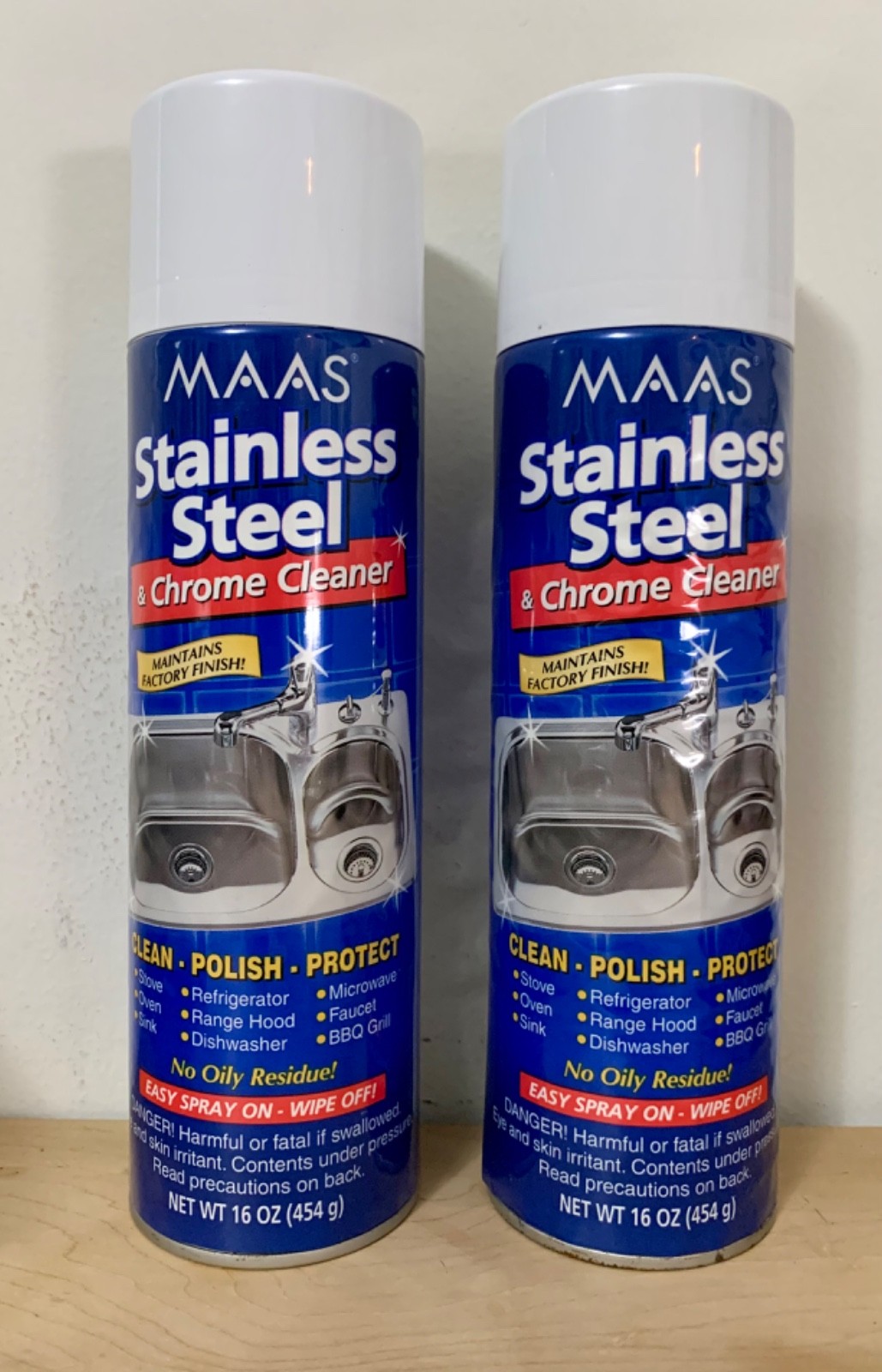 Lot of 2 MAAS Stainless Steel & Chrome Cleaner / New 16oz Spray Can