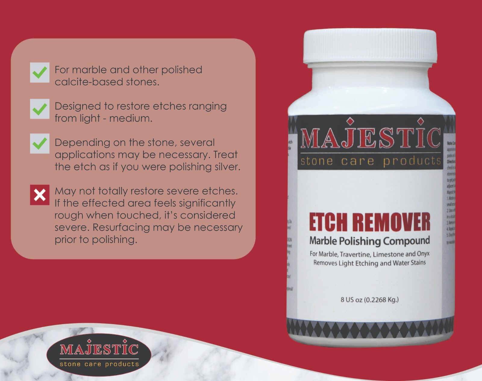 Majestic Etch Remover Marble Polishing Compound 8 oz. MAJR05017