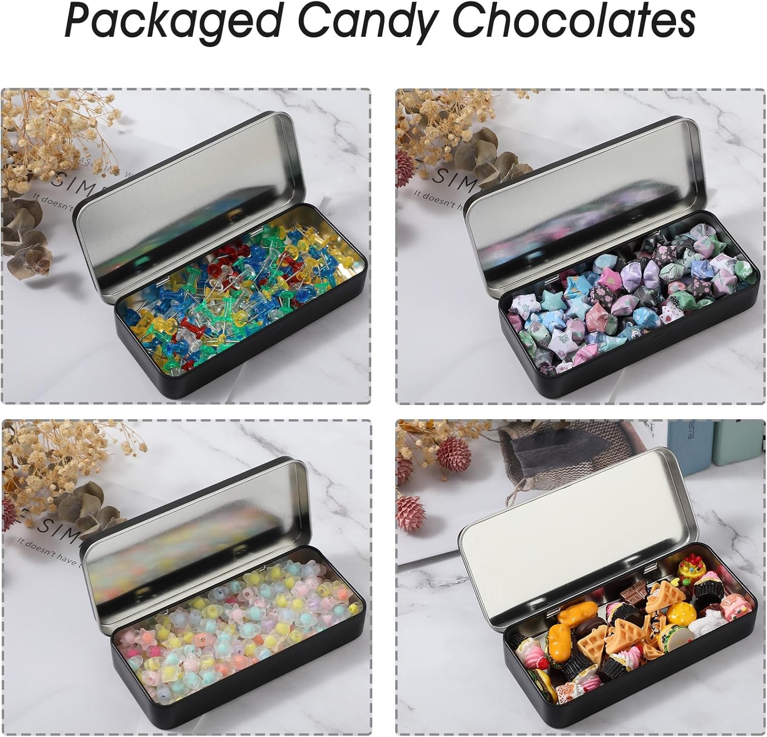 Metal Rectangular Hinged Tin Box Empty Storage Containers for Jewelry Crafts Hom