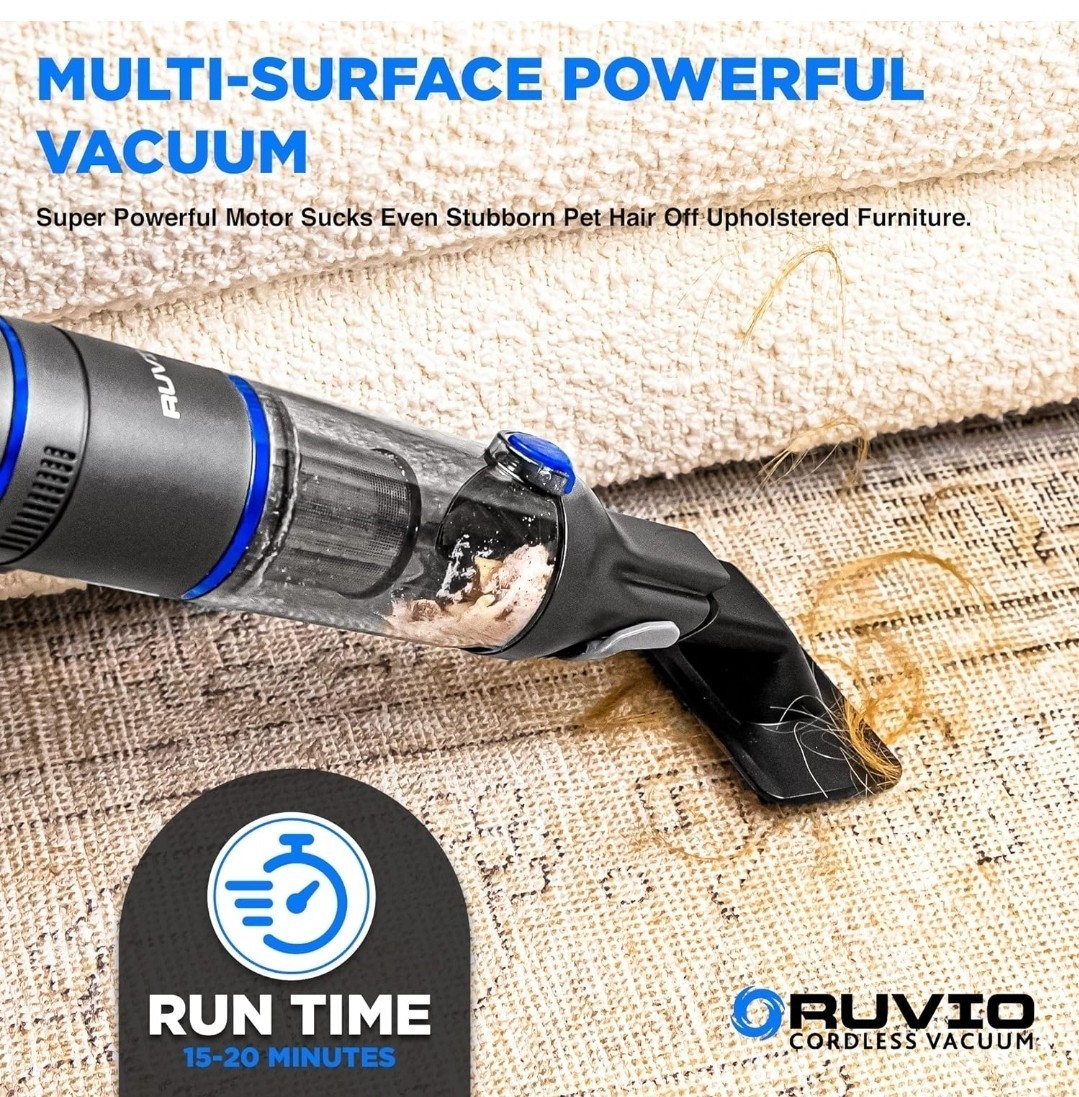Ruvio Pro Cordless Hand Vacuum 17” Portable Vacuum Cleaner for Home and Car Use